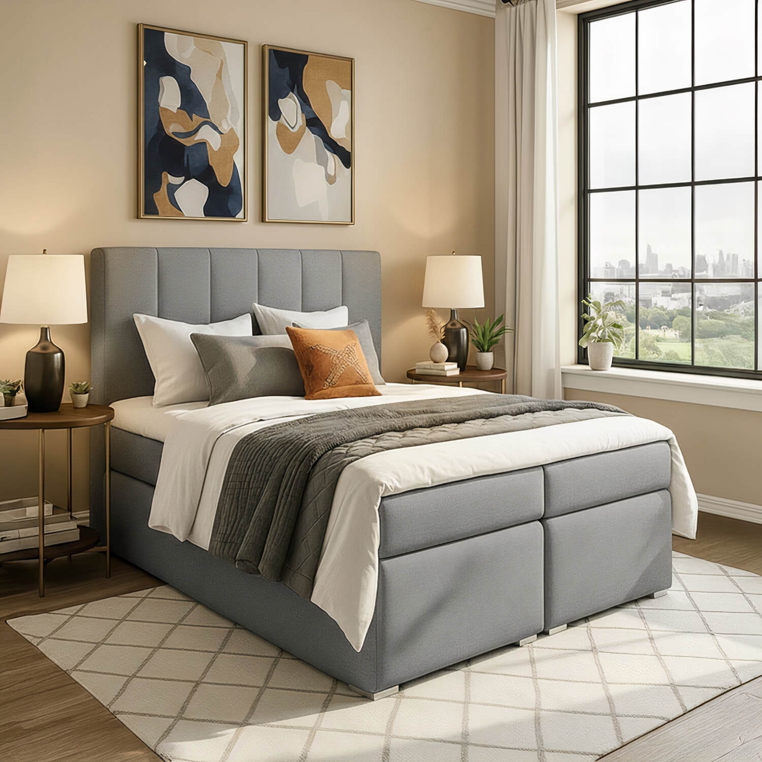 Łóżko Kontynentalne Tapicerowane BOLERO 140X200 z Pojemnikiem Jasnoszare eltap.BB03_1.4