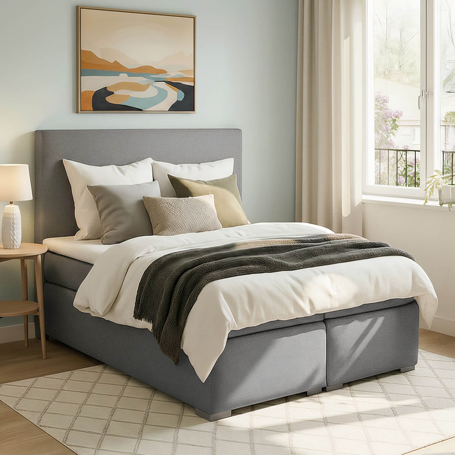 Łóżko Kontynentalne Tapicerowane DIVALO 160X200 z Pojemnikiem Szare eltap.BD03_1.6