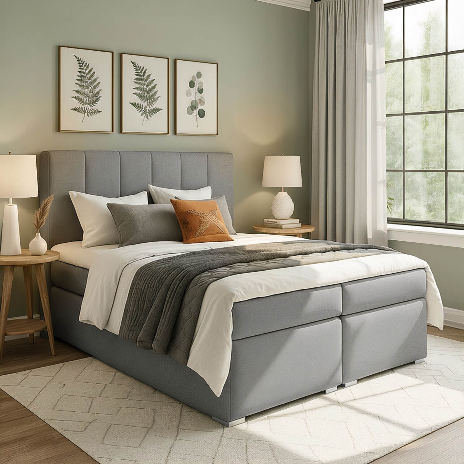 Łóżko Kontynentalne Tapicerowane BOLERO 160X200 z Pojemnikiem Jasnoszare eltap.BB03_1.6