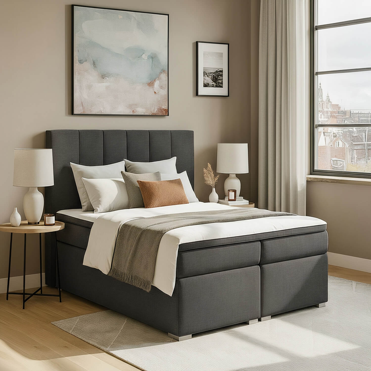 Łóżko Kontynentalne Tapicerowane BOLERO 140X200 z Pojemnikiem Ciemnoszare eltap.BB01_1.4