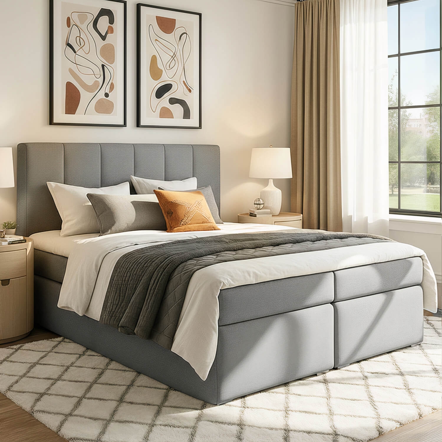 Łóżko Kontynentalne Tapicerowane BOLERO 180X200 z Pojemnikiem Jasnoszare eltap.BB03_1.8