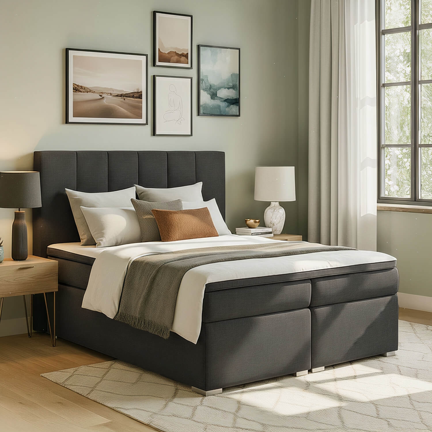 Łóżko Kontynentalne Tapicerowane BOLERO 160X200 z Pojemnikiem Ciemnoszare eltap.BB01_1.6