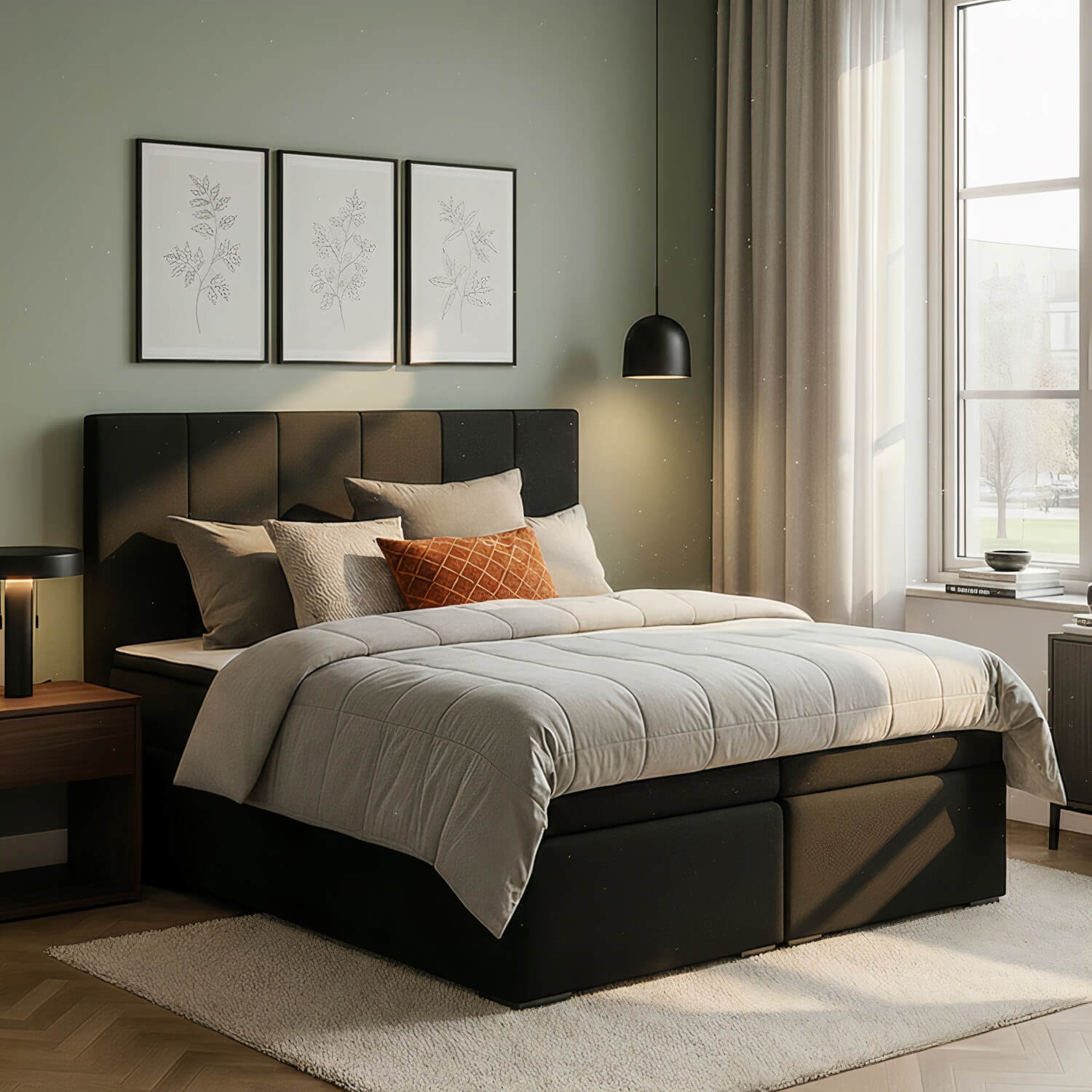 Łóżko Kontynentalne Tapicerowane BOLERO 160X200 z Pojemnikiem Czarne eltap.BB02_1.6