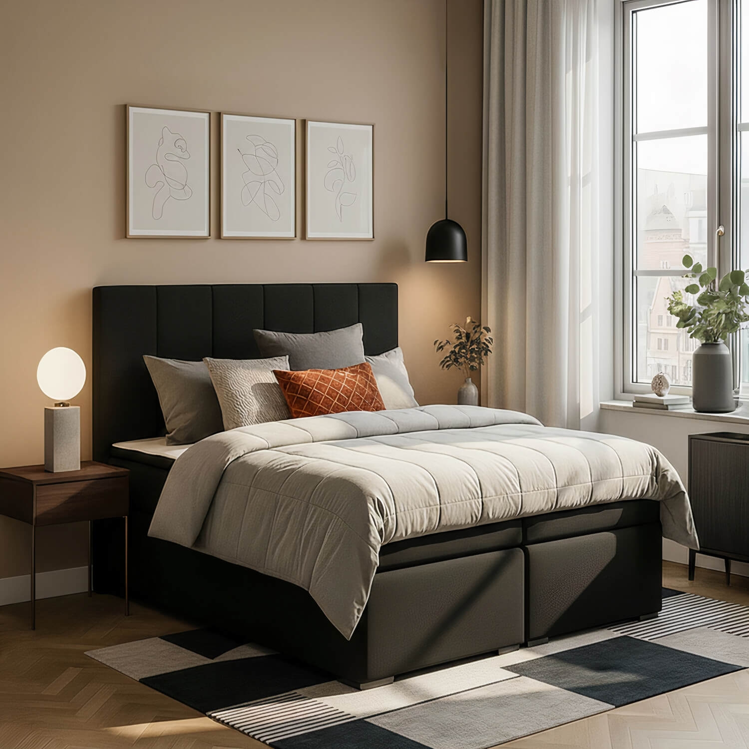 Łóżko Kontynentalne Tapicerowane BOLERO 140X200 z Pojemnikiem Czarne eltap.BB02_1.4