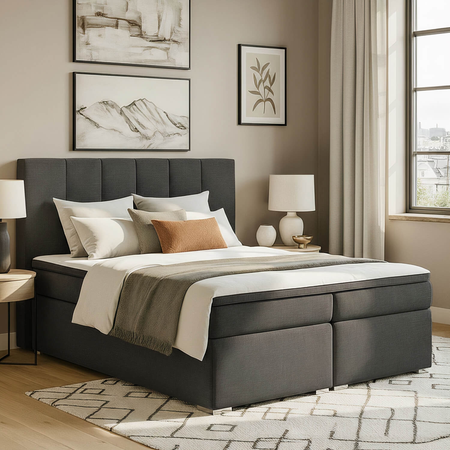 Łóżko Kontynentalne Tapicerowane BOLERO 180X200 z Pojemnikiem Ciemnoszare eltap.BB01_1.8