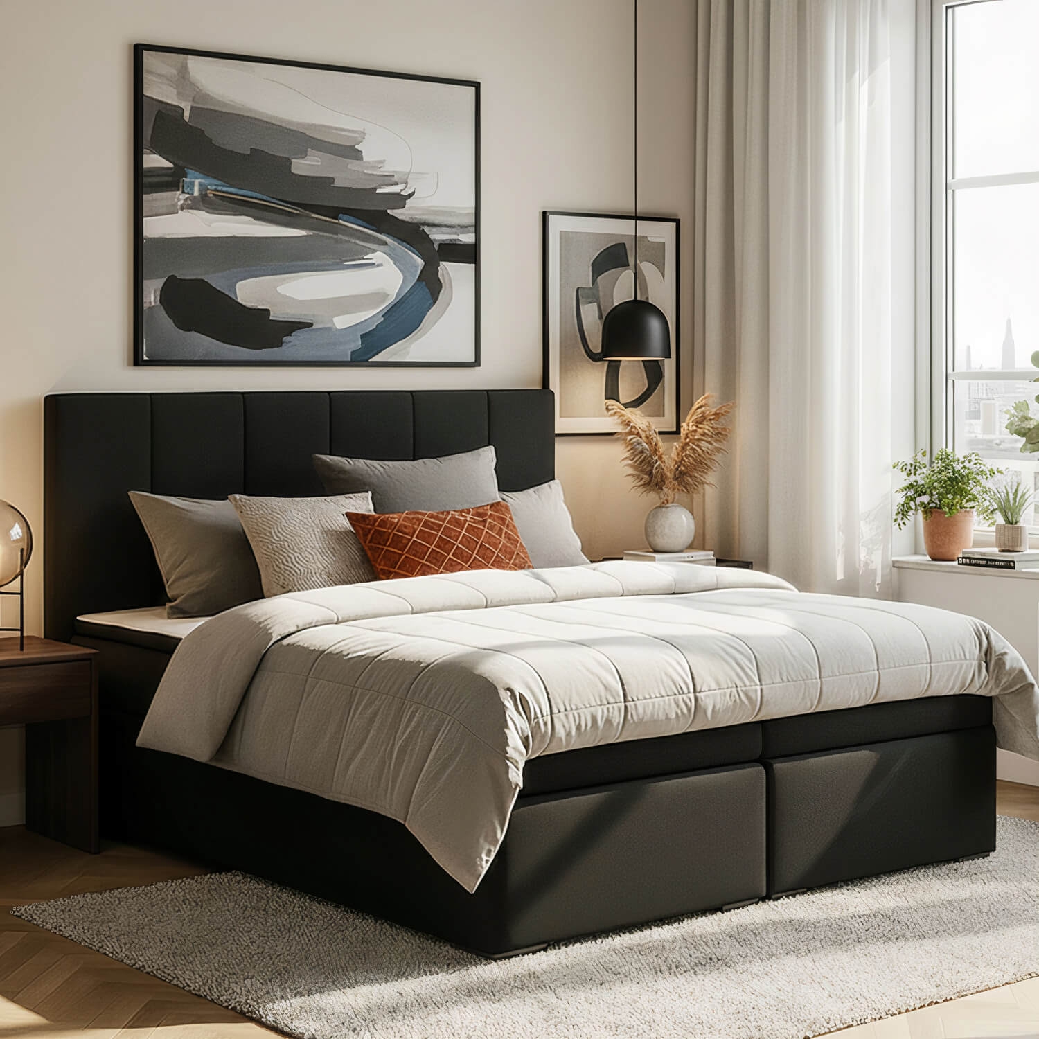 Łóżko Kontynentalne Tapicerowane BOLERO 180X200 z Pojemnikiem Czarne eltap.BB02_1.8