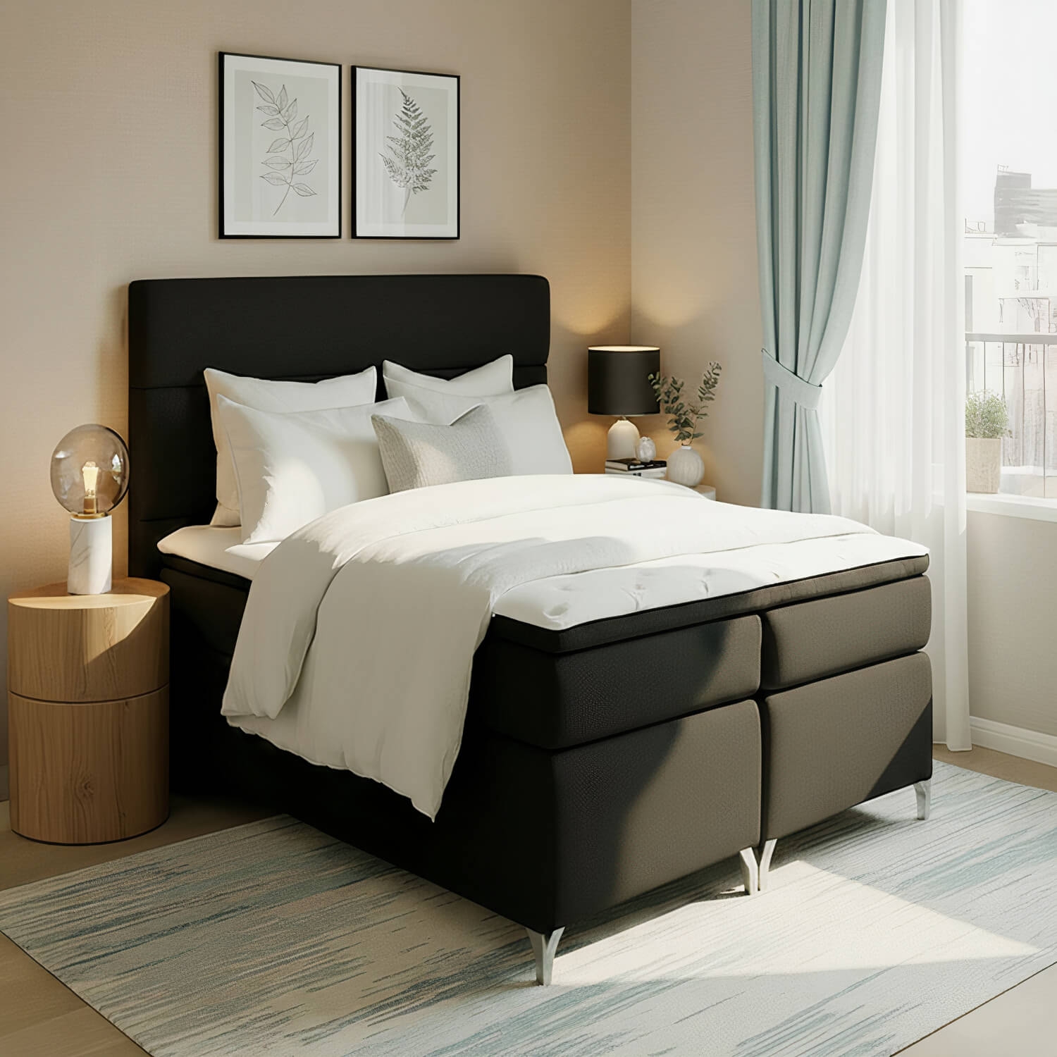 Łóżko Kontynentalne Tapicerowane AMADEO 140X200 z Pojemnikiem Czarne eltap.BAO_05_1.4