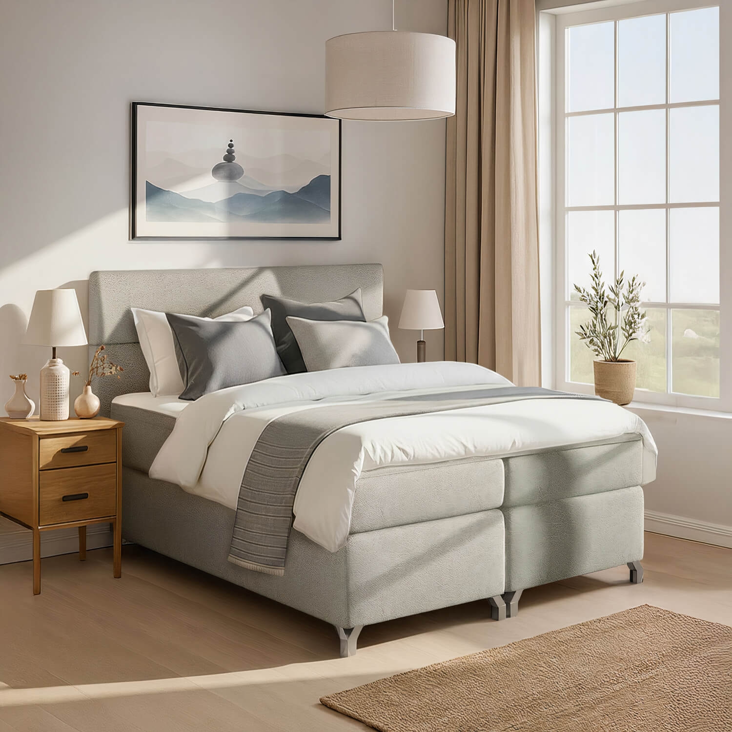 Łóżko Kontynentalne Tapicerowane AMADEO 140X200 z Pojemnikiem Beżowe eltap.BAO_13_1.4