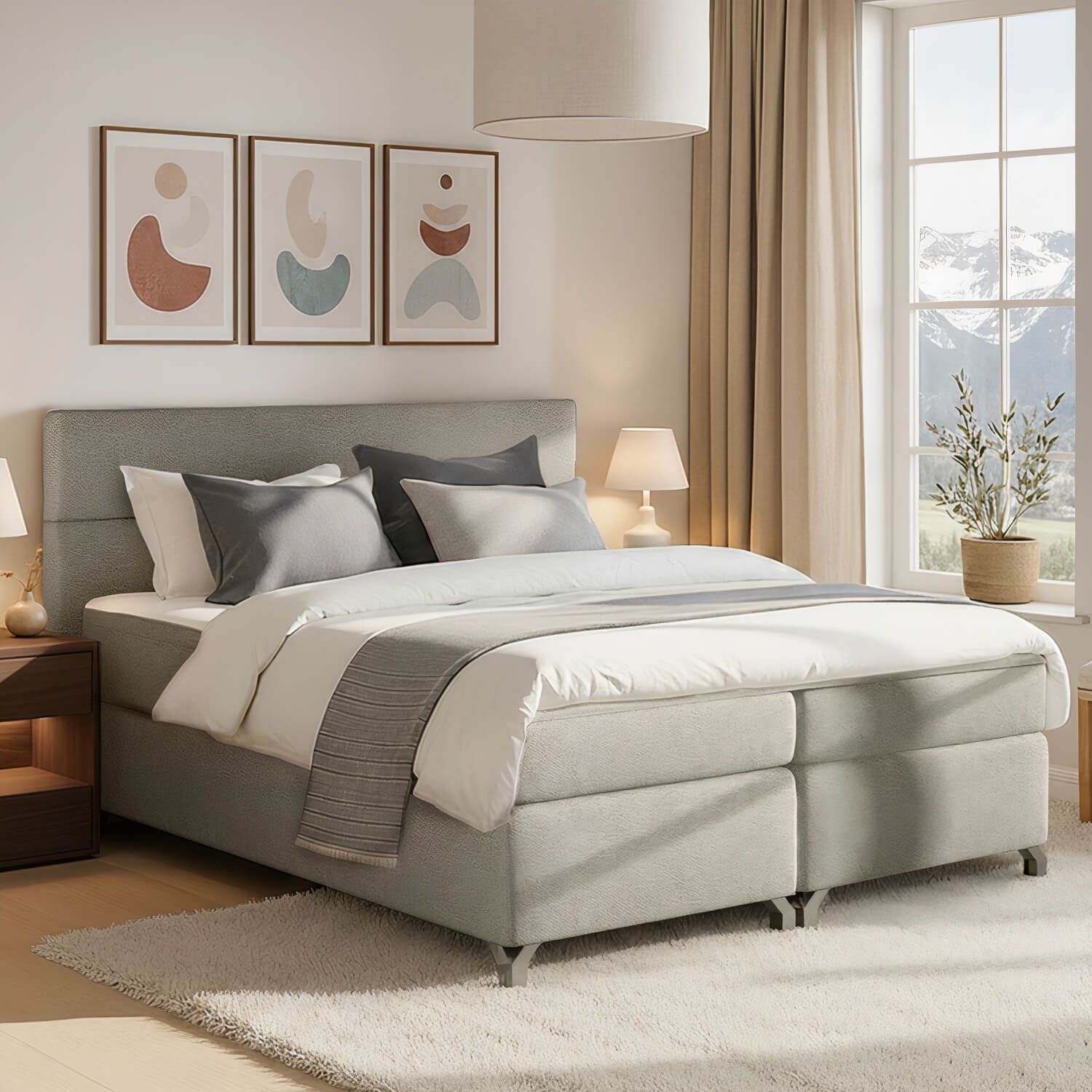 Łóżko Kontynentalne Tapicerowane AMADEO 180X200 z Pojemnikiem Beżowe eltap.BAO_13_1.8