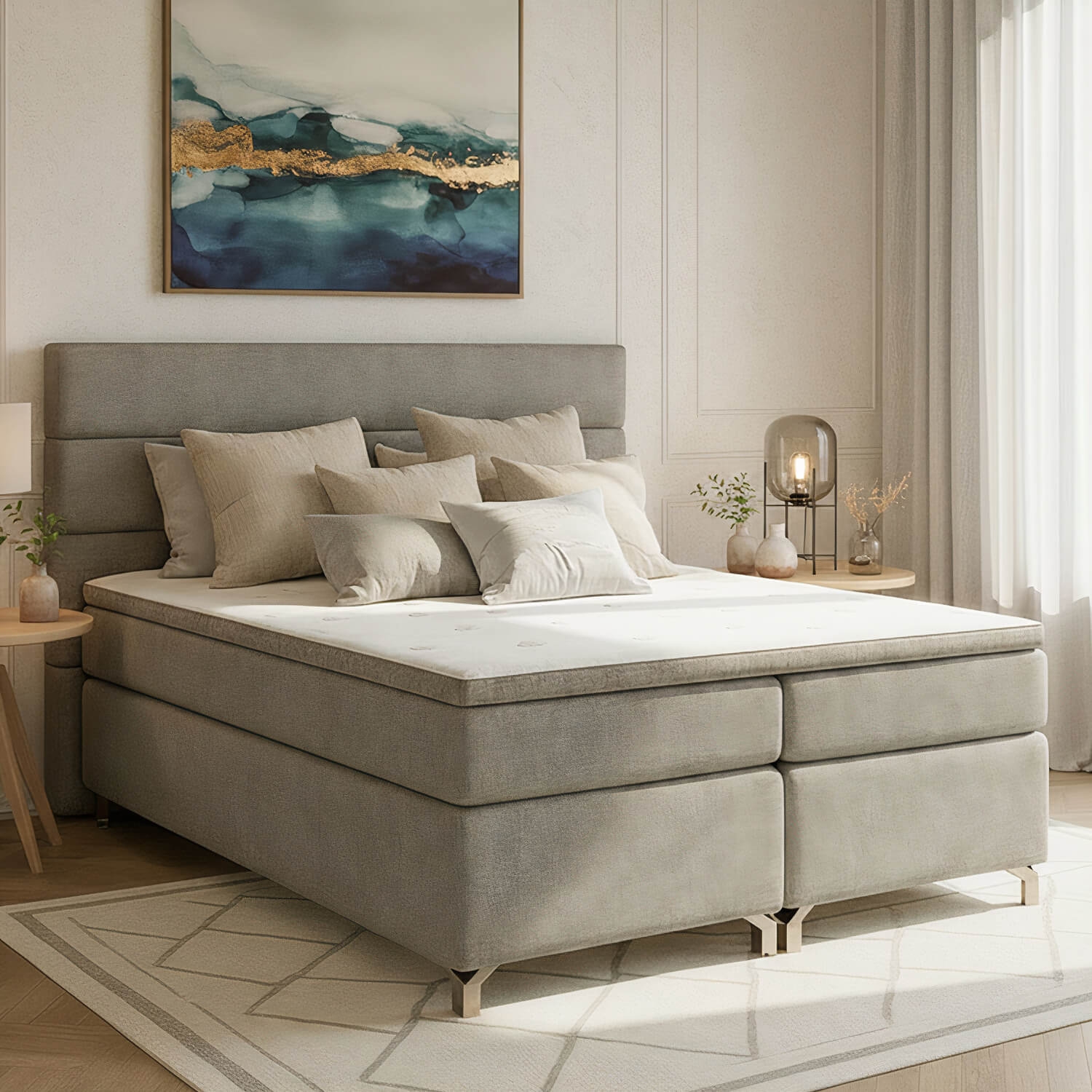 Łóżko Kontynentalne Tapicerowane AMADEO 180X200 z Pojemnikiem Jasnoszare eltap.BAO_06_1.8