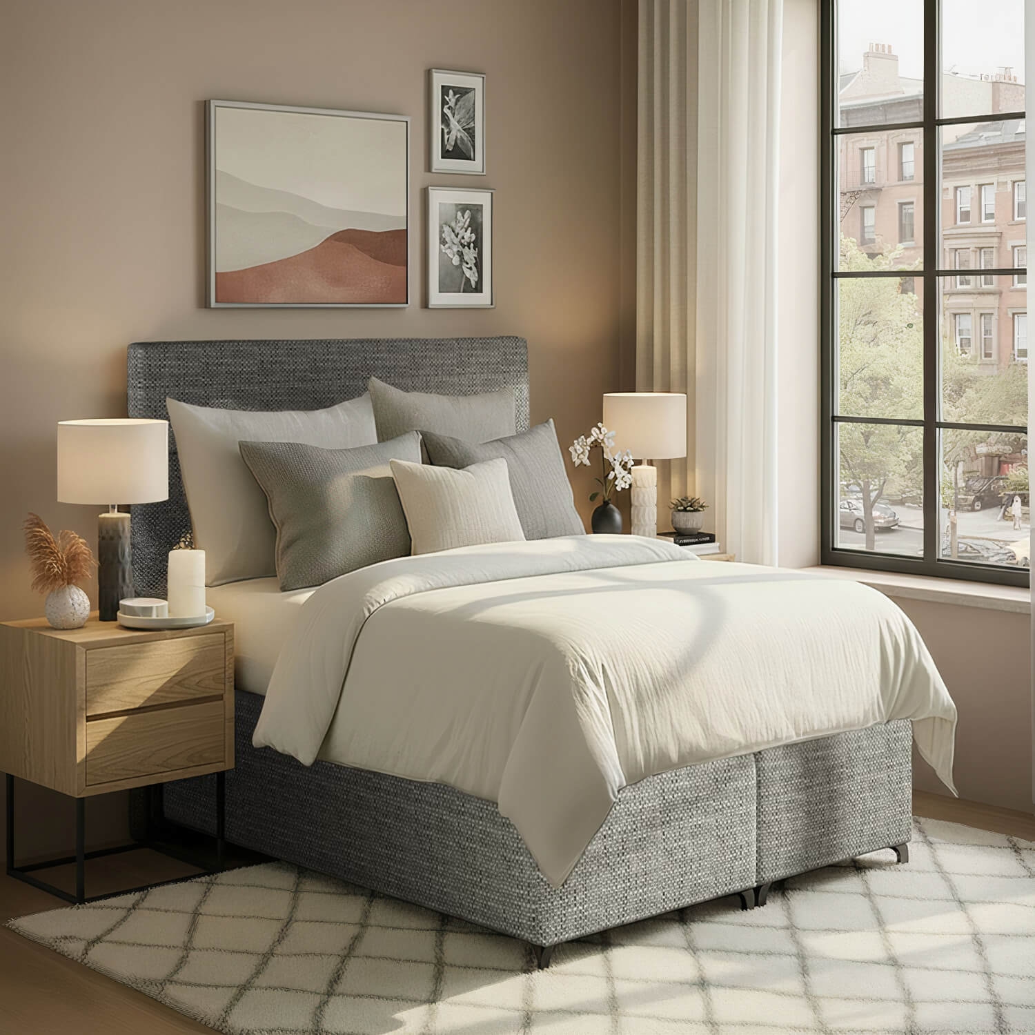 Łóżko Kontynentalne Tapicerowane AMADEO 140X200 z Pojemnikiem Jasnoszare eltap.BAO_06_1.4