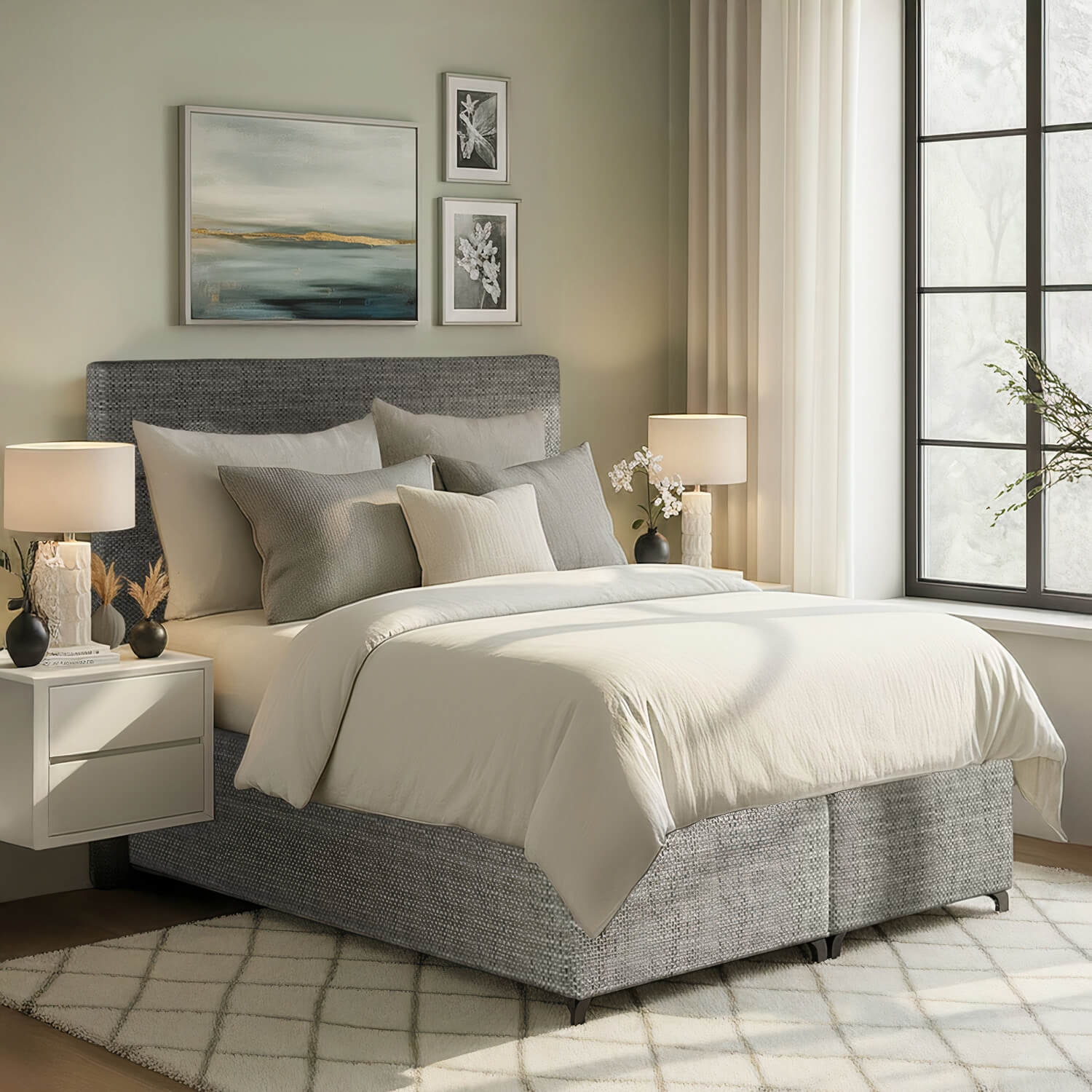Łóżko Kontynentalne Tapicerowane AMADEO 160X200 z Pojemnikiem Szare eltap.BAO_01_1.6