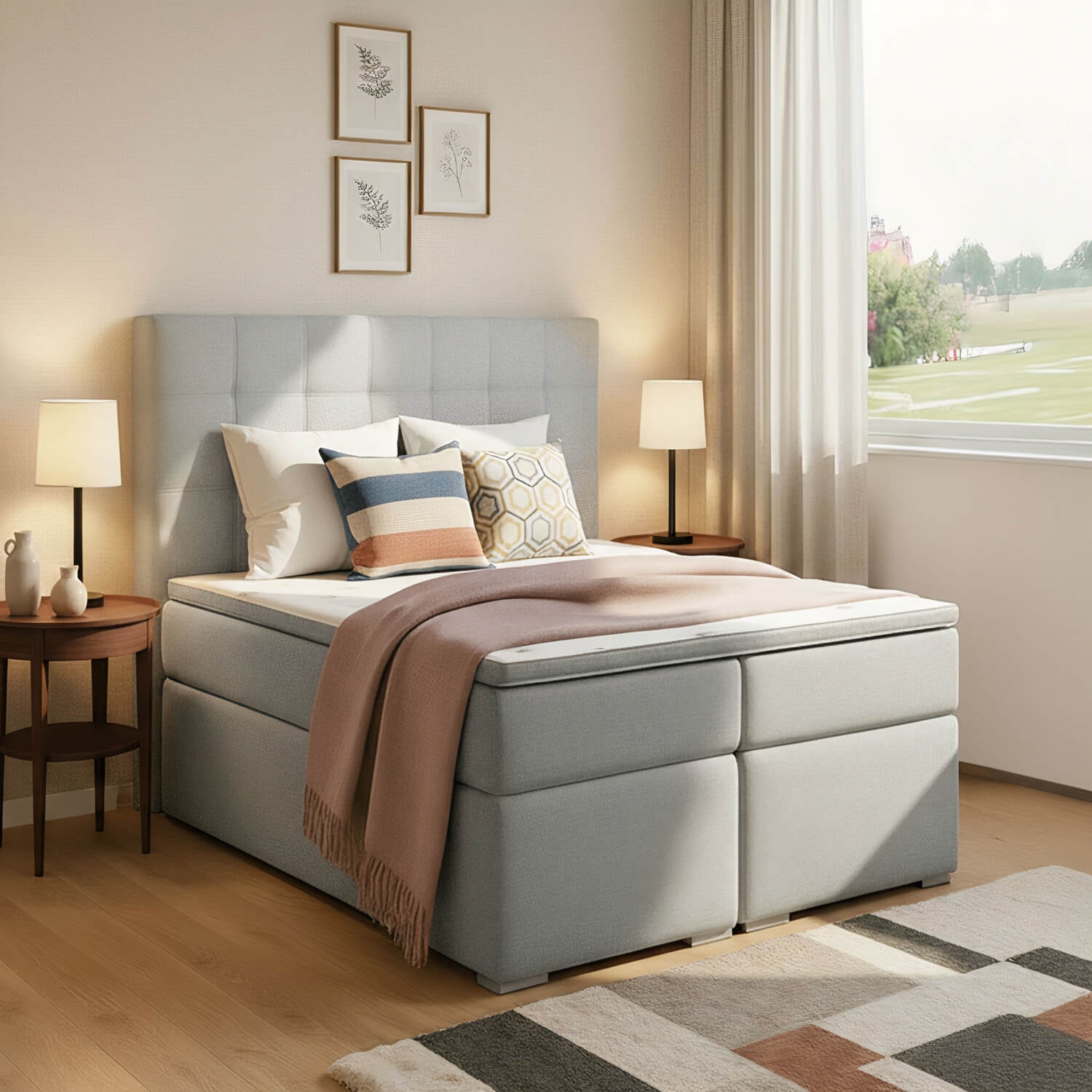 Łóżko Kontynentalne Tapicerowane ALICE 140x200 z Pojemnikiem Szare eltap.BA03_1.4