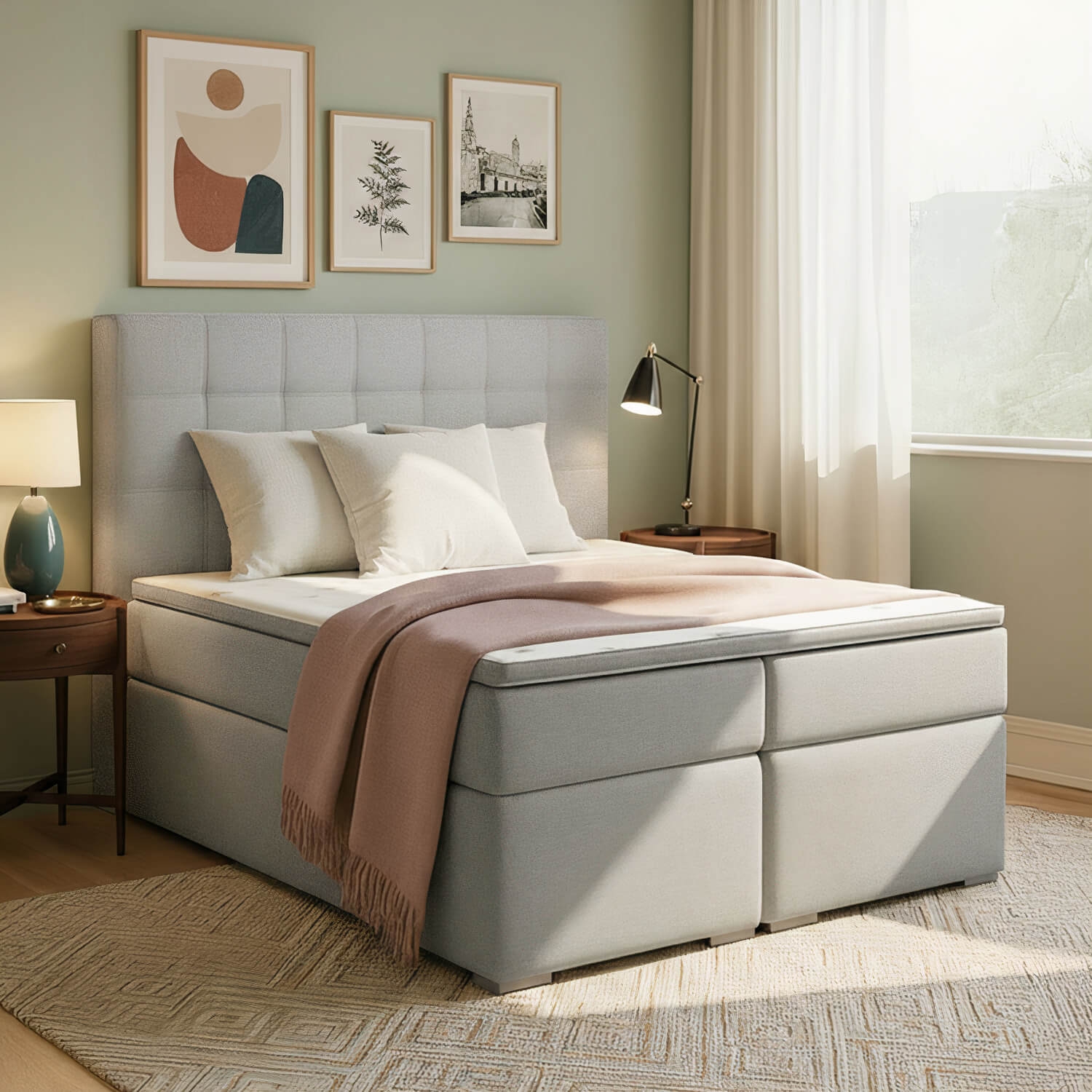 Łóżko Kontynentalne Tapicerowane ALICE 160x200 z Pojemnikiem Szare eltap.BA03_1.6