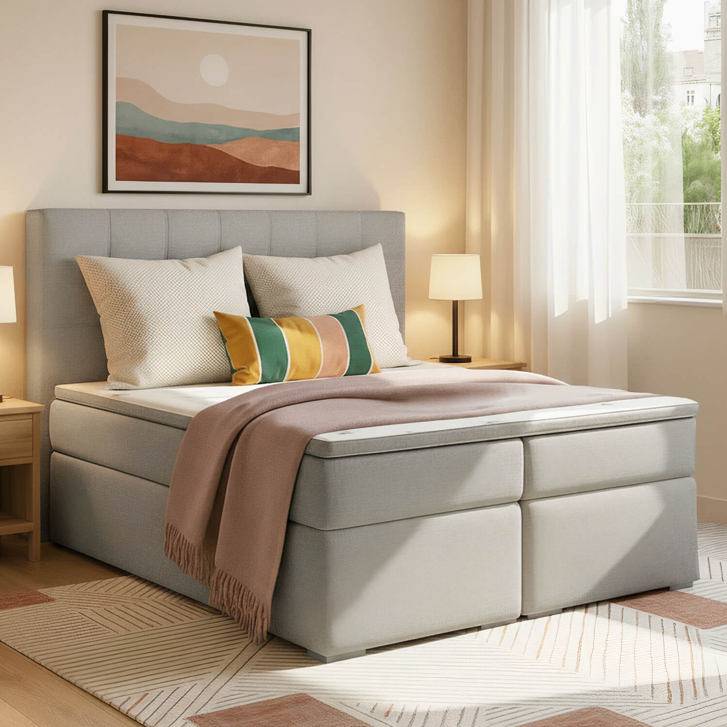 Łóżko Kontynentalne Tapicerowane ALICE 180x200 z Pojemnikiem Szare eltap.BA03_1.8