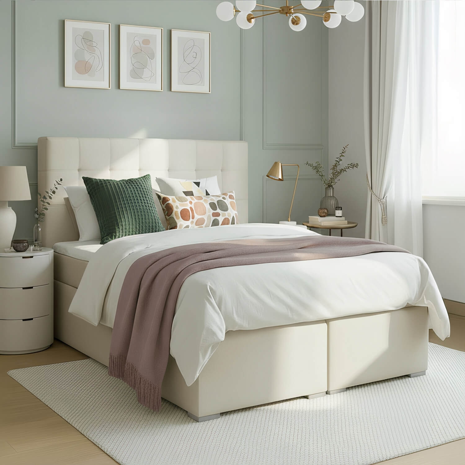 Łóżko Kontynentalne Tapicerowane ALICE 160x200 z Pojemnikiem Beżowe eltap.BA07_1.6