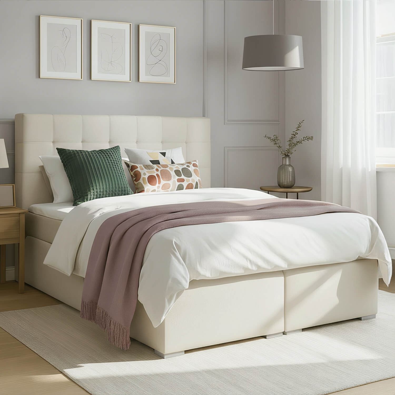 Łóżko Kontynentalne Tapicerowane ALICE 180x200 z Pojemnikiem Beżowe eltap.BA07_1.8