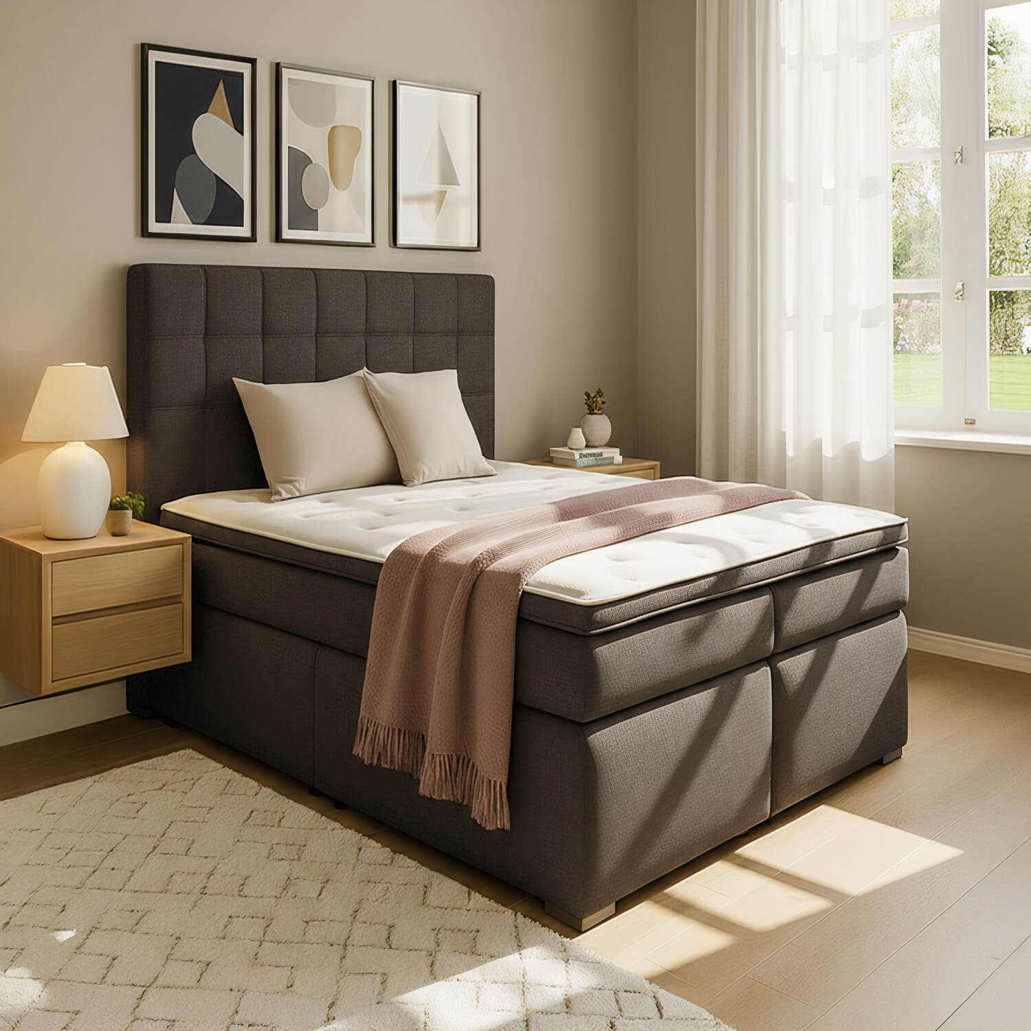 Łóżko Kontynentalne Tapicerowane ALICE 140x200 z Pojemnikiem Brązowe eltap.BA04_1.4