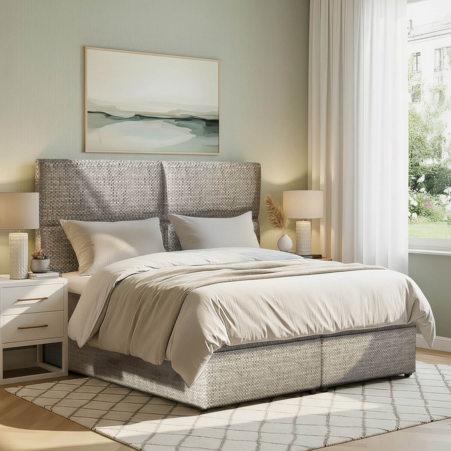 Łóżko Kontynentalne Tapicerowane AMBER 165x210 z Pojemnikiem Jasnoszare eltap.Amr_01_1.6