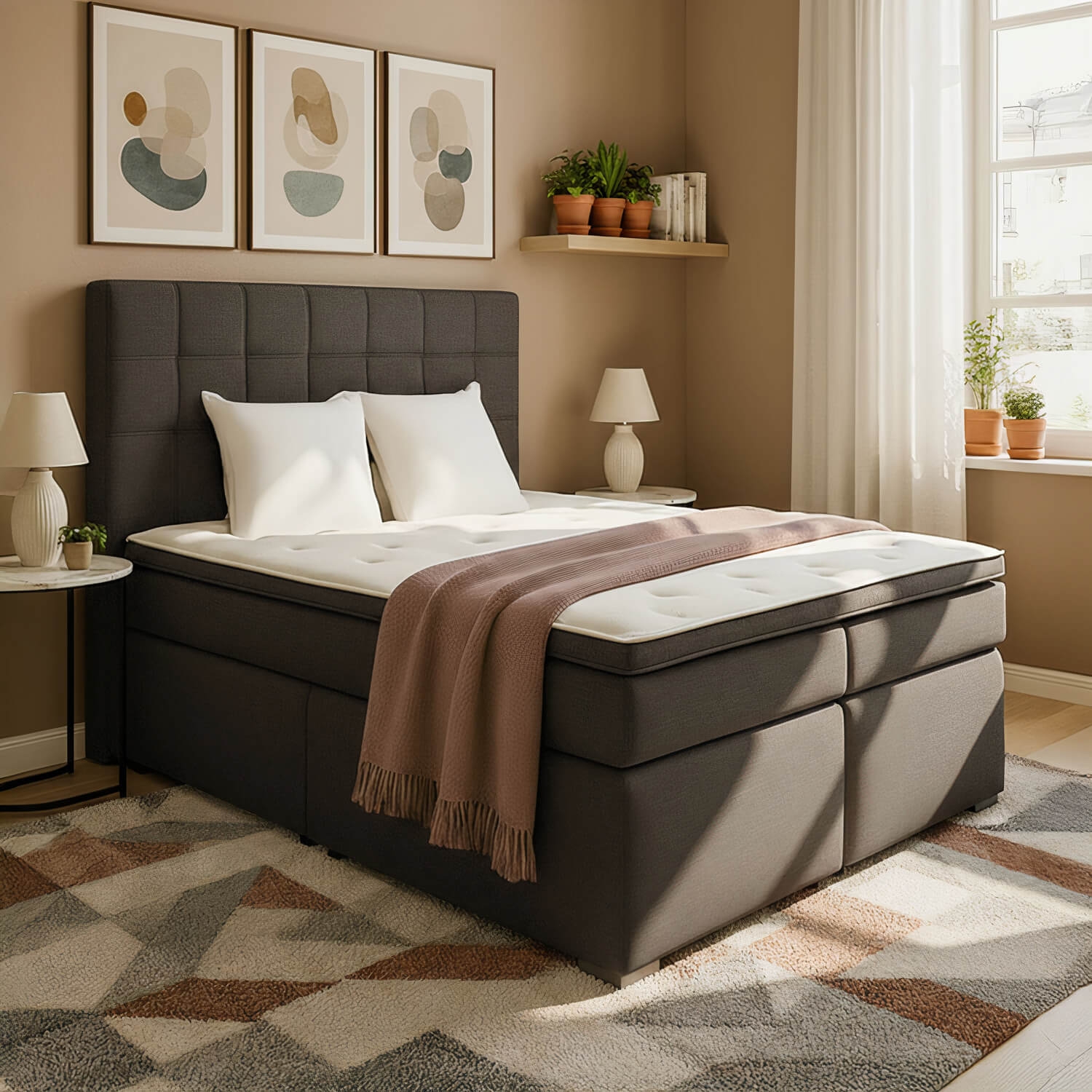 Łóżko Kontynentalne Tapicerowane ALICE 160x200 z Pojemnikiem Brązowe eltap.BA04_1.6