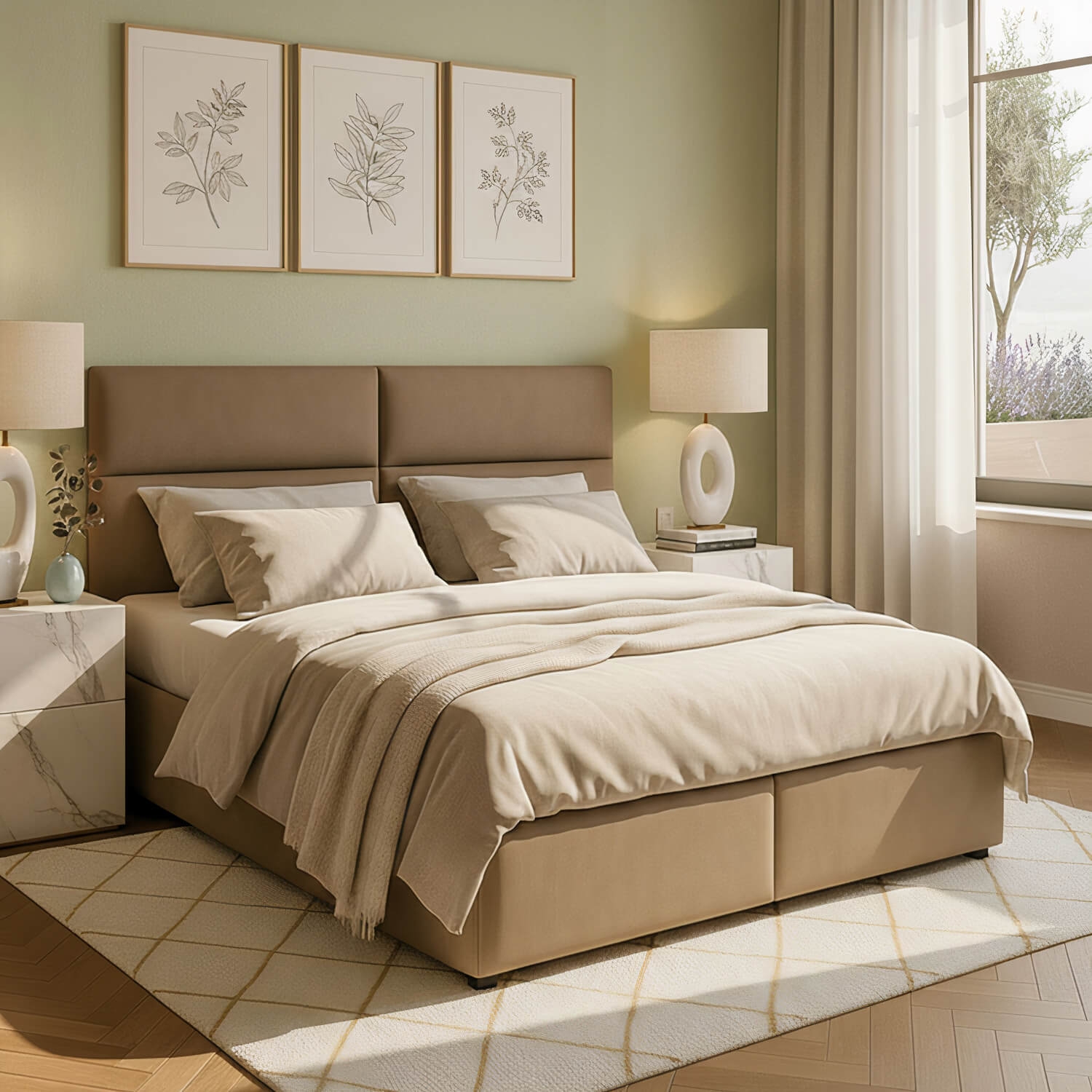 Łóżko Kontynentalne Tapicerowane AMBER 165x210 z Pojemnikiem Brązowe eltap.Amr_09_1.6