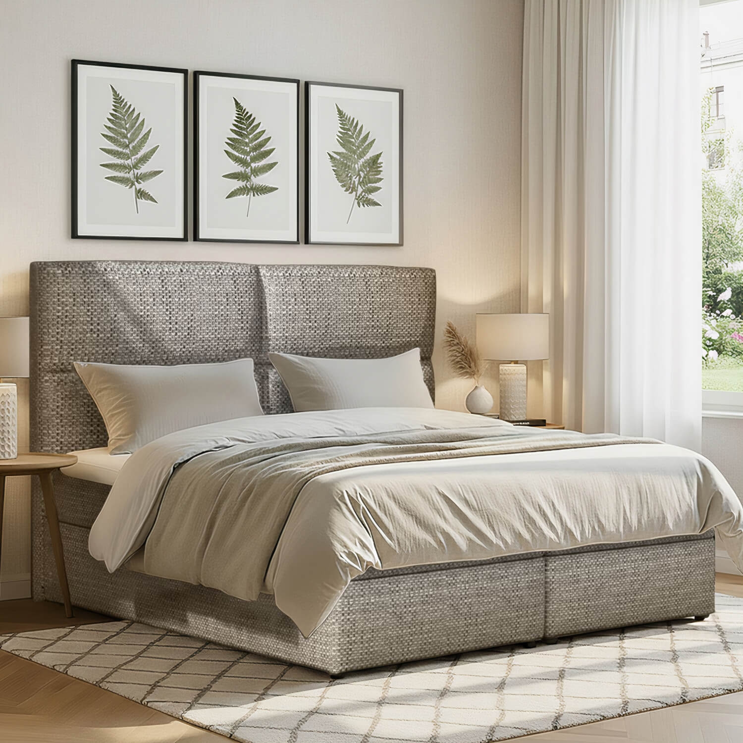 Łóżko Kontynentalne Tapicerowane AMBER 185x210 z Pojemnikiem Jasnoszare eltap.Amr_01_1.8