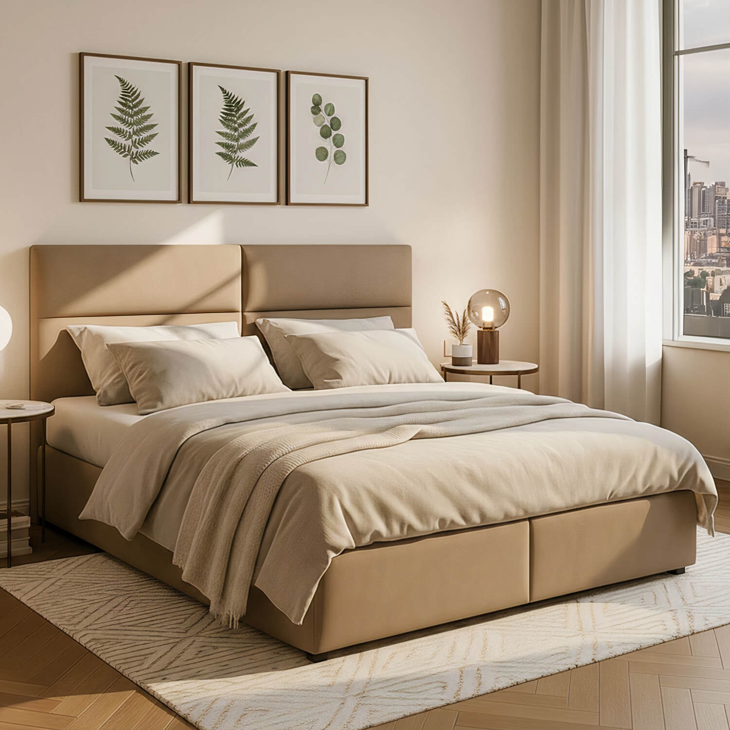 Łóżko Kontynentalne Tapicerowane AMBER 185x210 z Pojemnikiem Brązowe eltap.Amr_09_1.8