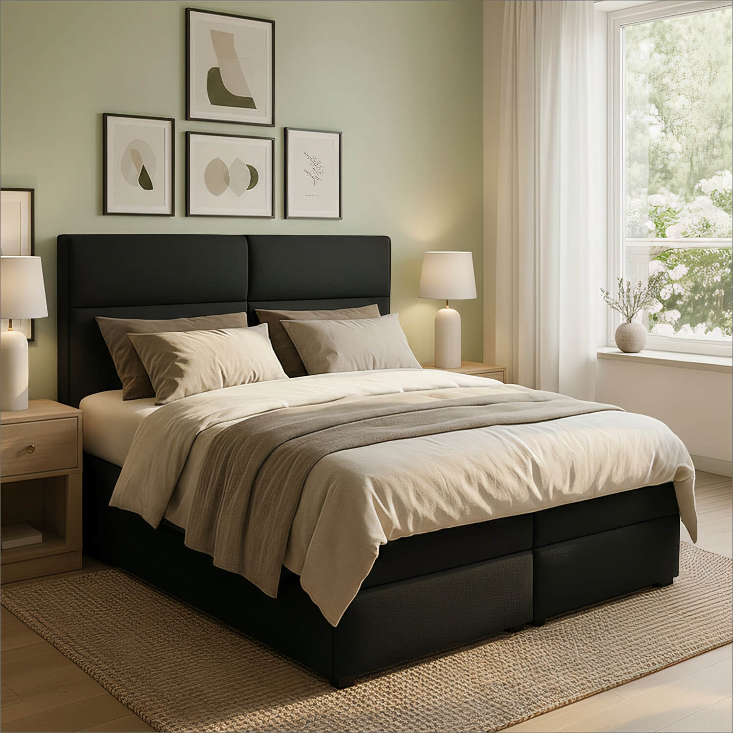 Łóżko Kontynentalne Tapicerowane AMBER 165x210 z Pojemnikiem Czarne eltap.Amr_14_1.6