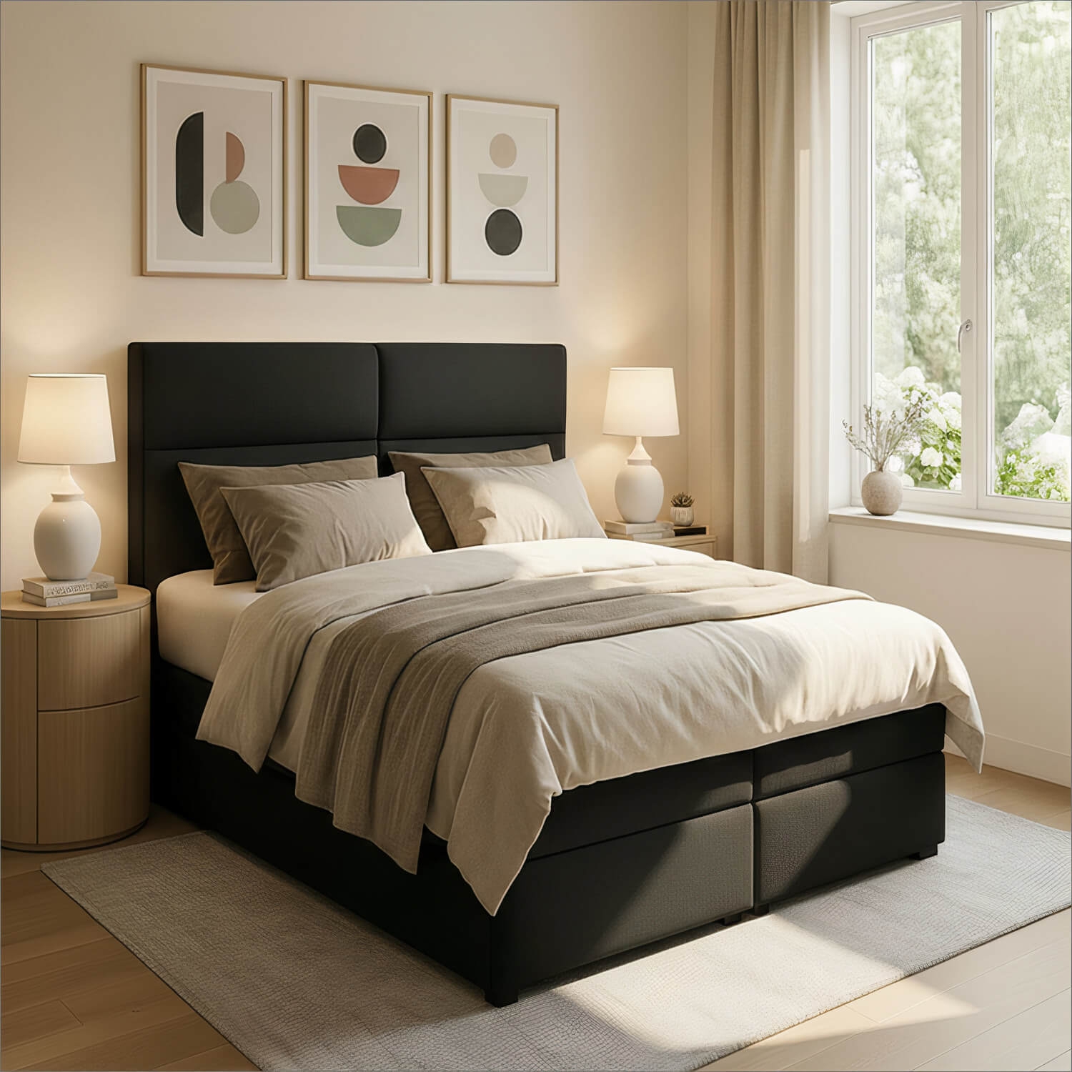 Łóżko Kontynentalne Tapicerowane AMBER 145x210 z Pojemnikiem Czarne eltap.Amr_14_1.4