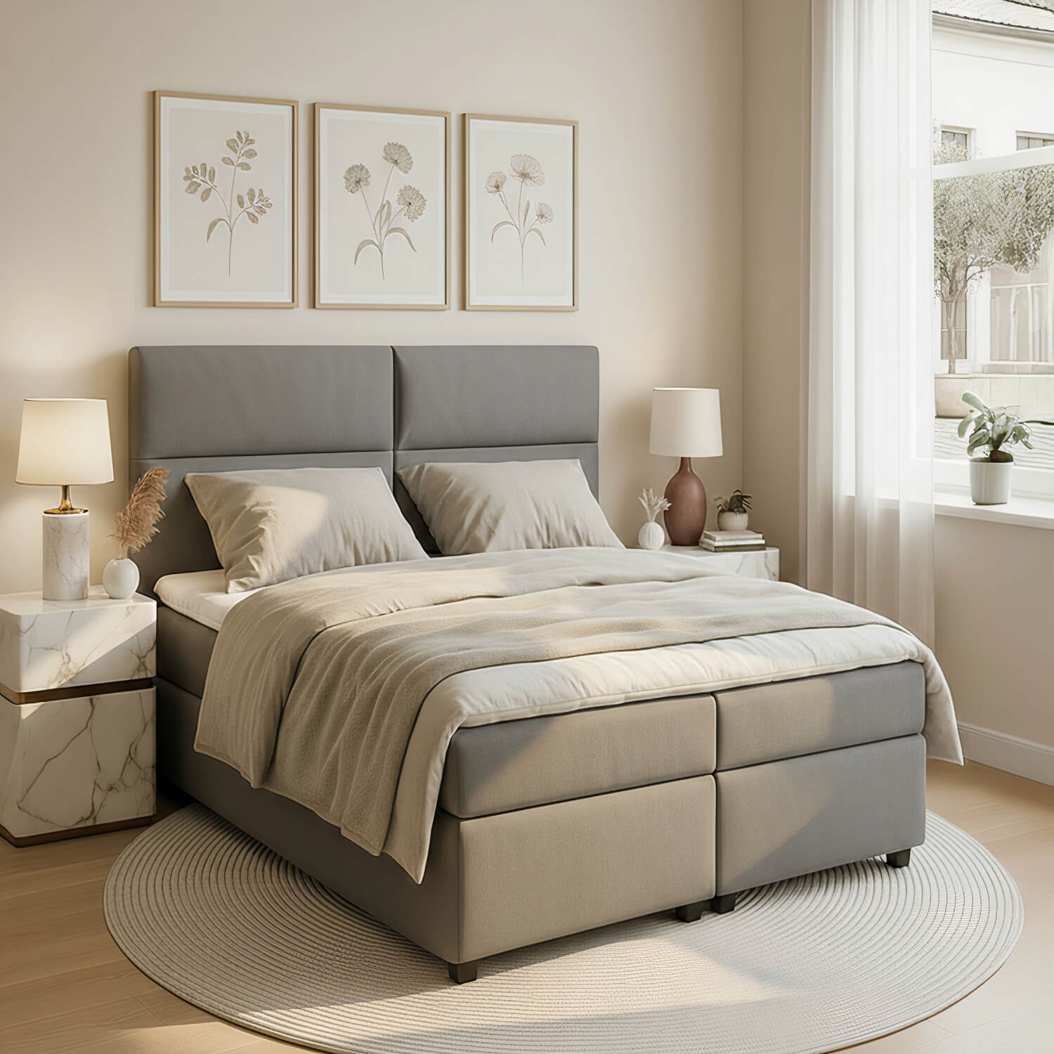 Łóżko Kontynentalne Tapicerowane AMBER 145x210 z Pojemnikiem Szare Welurowe eltap.Amr_05_1.4