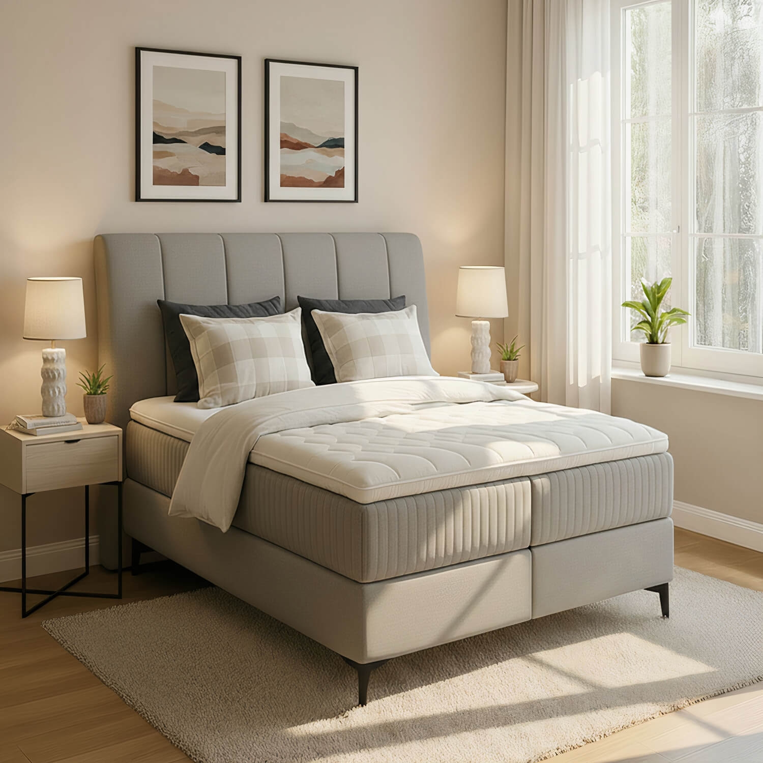 Łóżko Kontynentalne Tapicerowane ADERITO 140X200 z Pojemnikiem Szare eltap.Adr_07_1.4