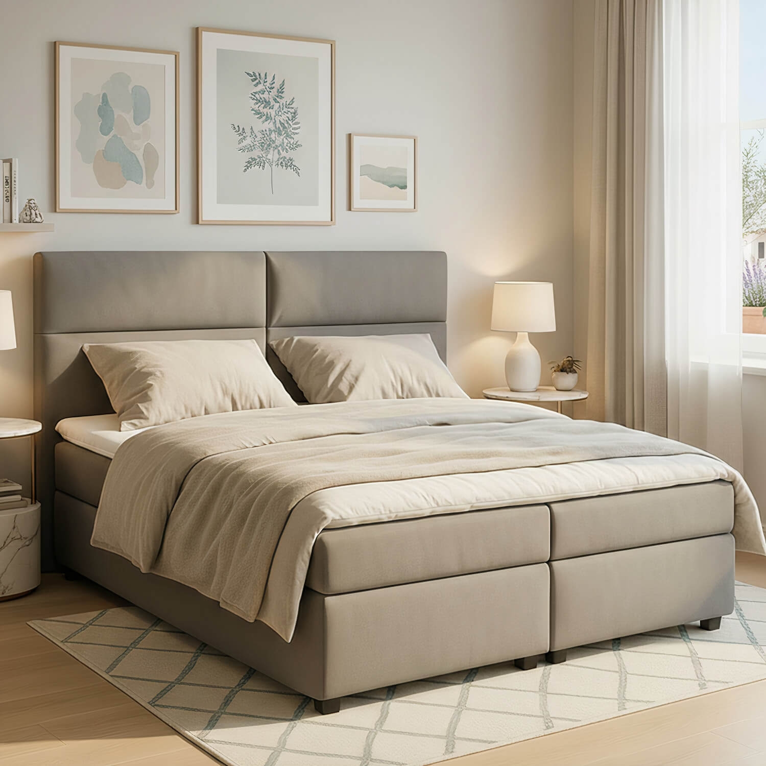 Łóżko Kontynentalne Tapicerowane AMBER 185x210 z Pojemnikiem Szare Welurowe eltap.Amr_05_1.8