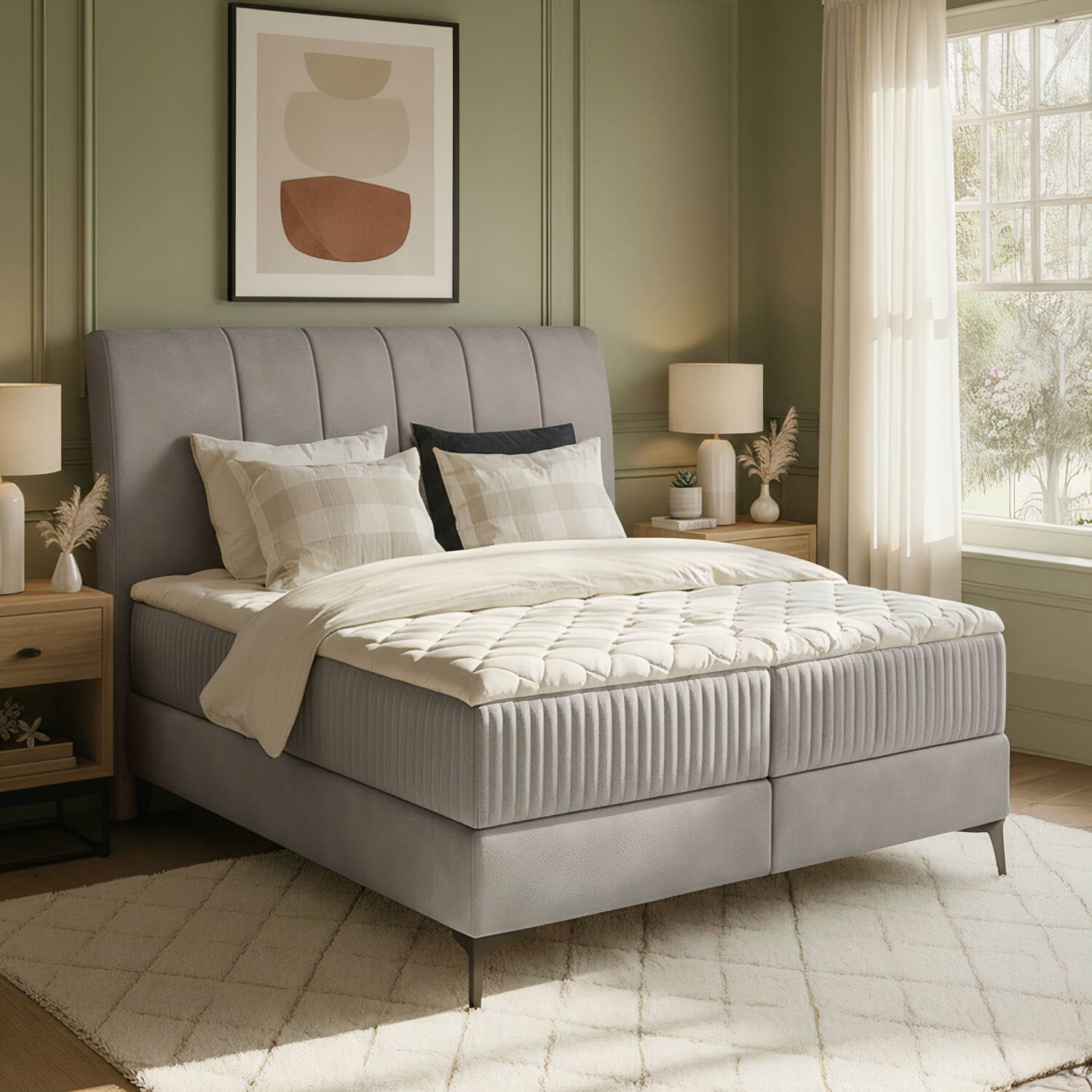 Łóżko Kontynentalne Tapicerowane ADERITO 160X200 Beżowe eltap.Adr_24_1.6