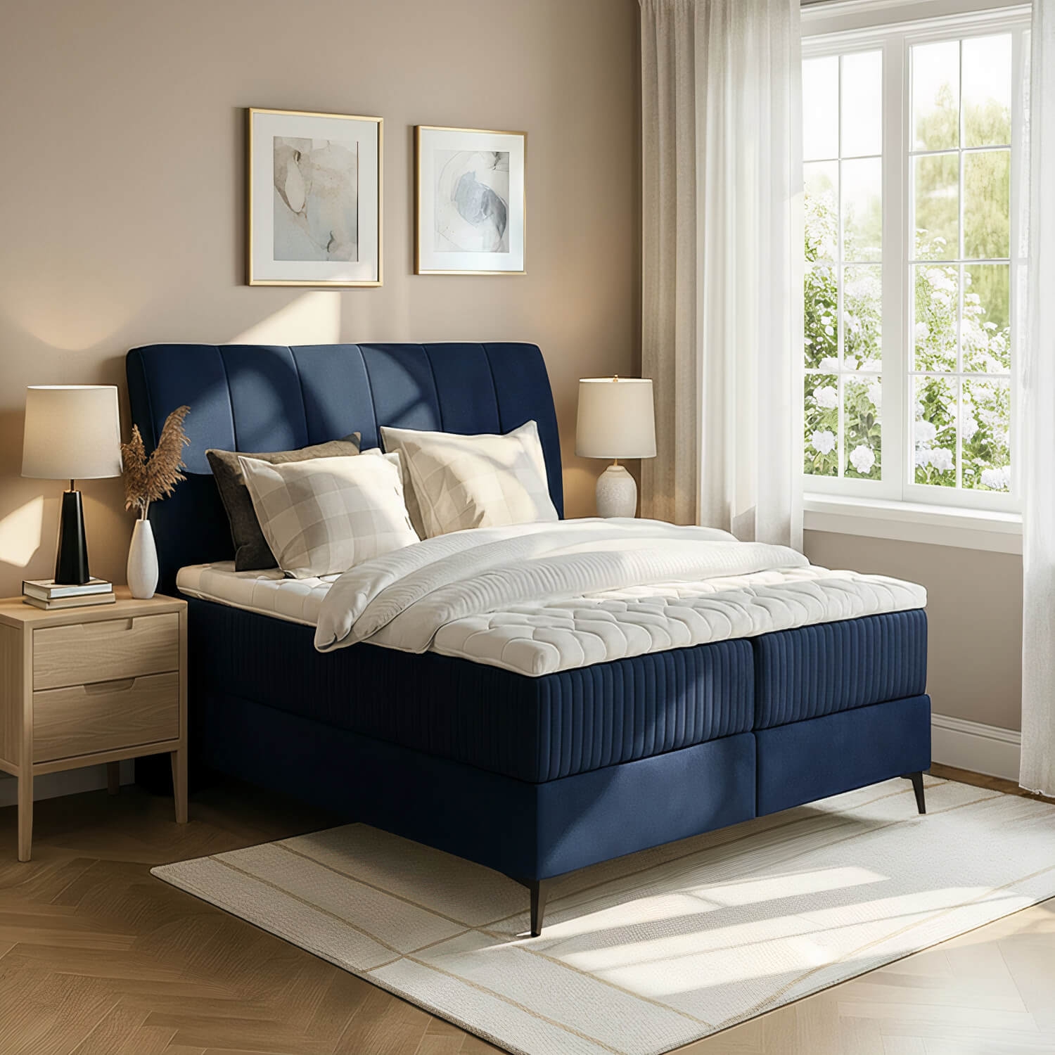 Łóżko Kontynentalne Tapicerowane ADERITO 140X200 z Pojemnikiem Granatowe eltap.Adr_26_1.4