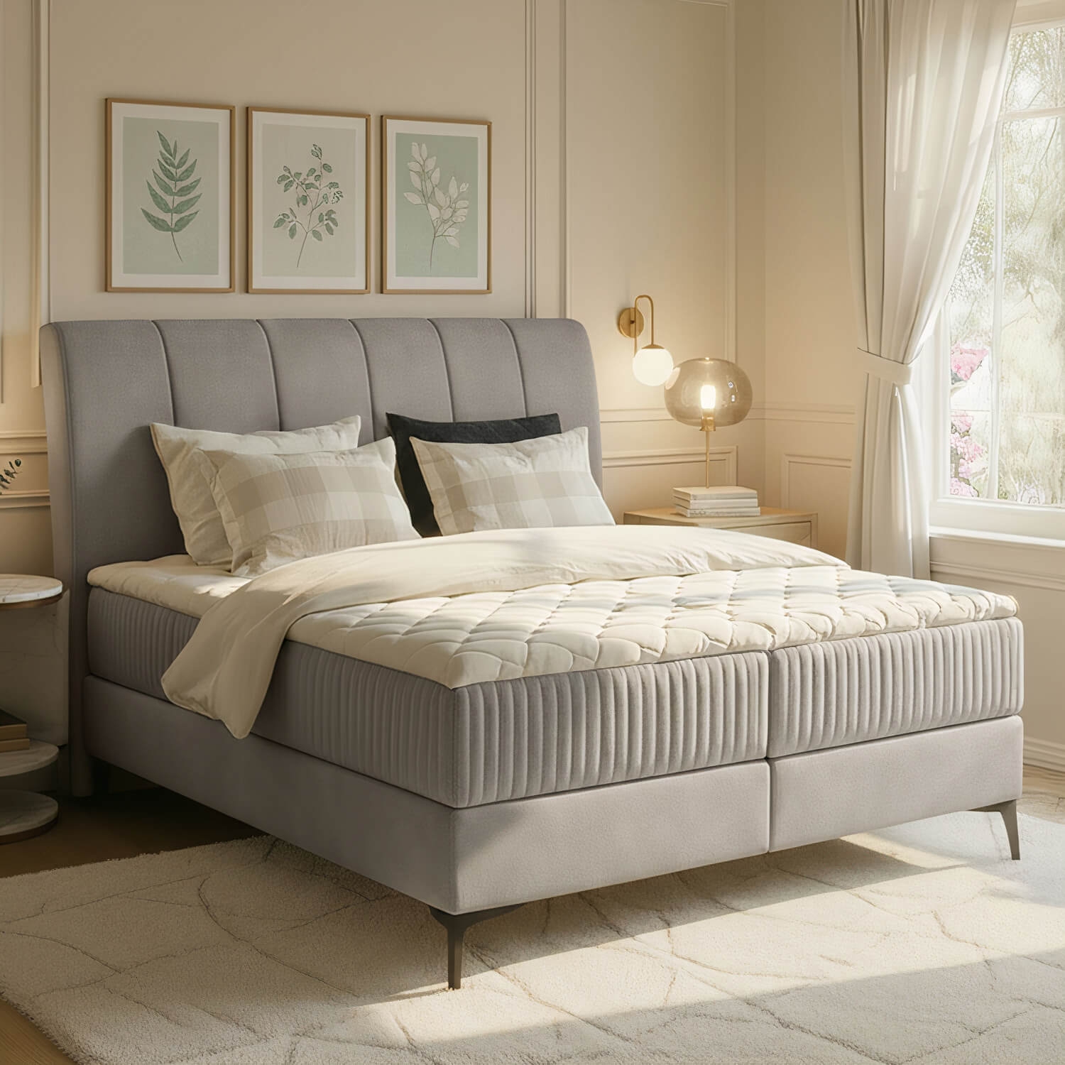 Łóżko Kontynentalne Tapicerowane ADERITO 180X200 Beżowe eltap.Adr_24_1.8