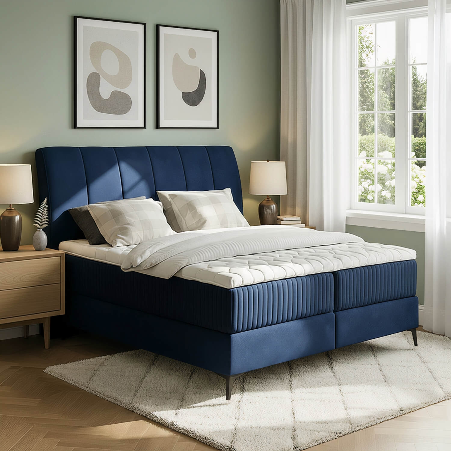 Łóżko Kontynentalne Tapicerowane ADERITO 160X200 z Pojemnikiem Granatowe eltap.Adr_26_1.6
