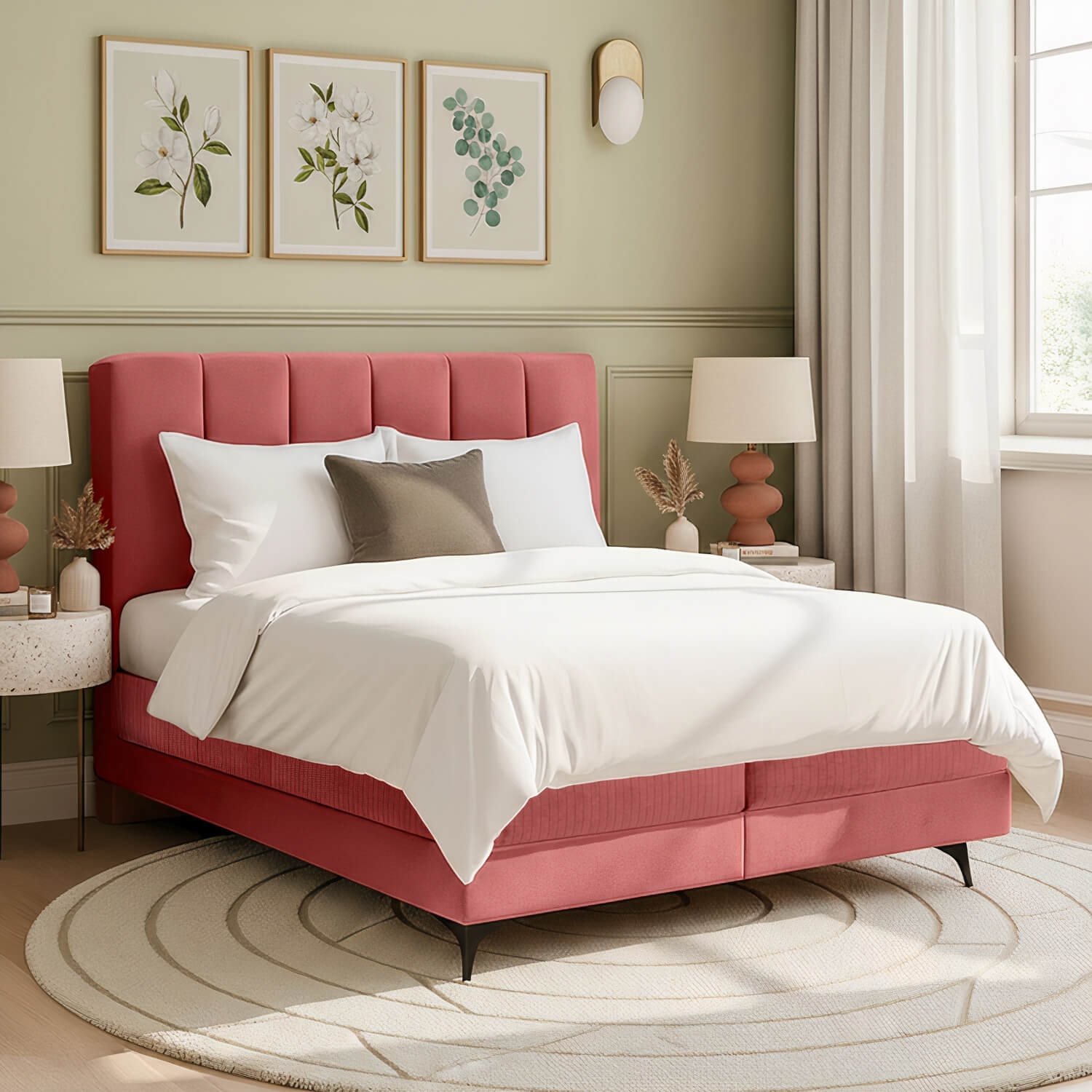 Łóżko Kontynentalne Tapicerowane ADERITO 160X200 z Pojemnikiem Różowe eltap.Adr_27_1.6