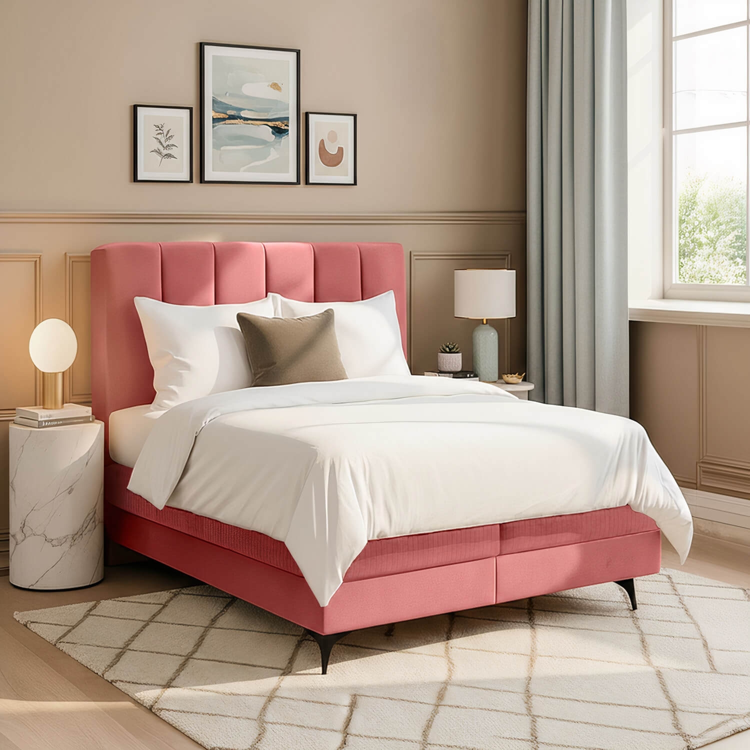 Łóżko Kontynentalne Tapicerowane ADERITO 140X200 z Pojemnikiem Różowe eltap.Adr_27_1.4