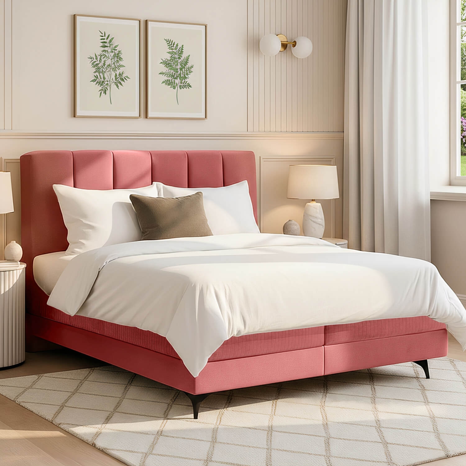 Łóżko Kontynentalne Tapicerowane ADERITO 180X200 Różowe eltap.Adr_27_1.8