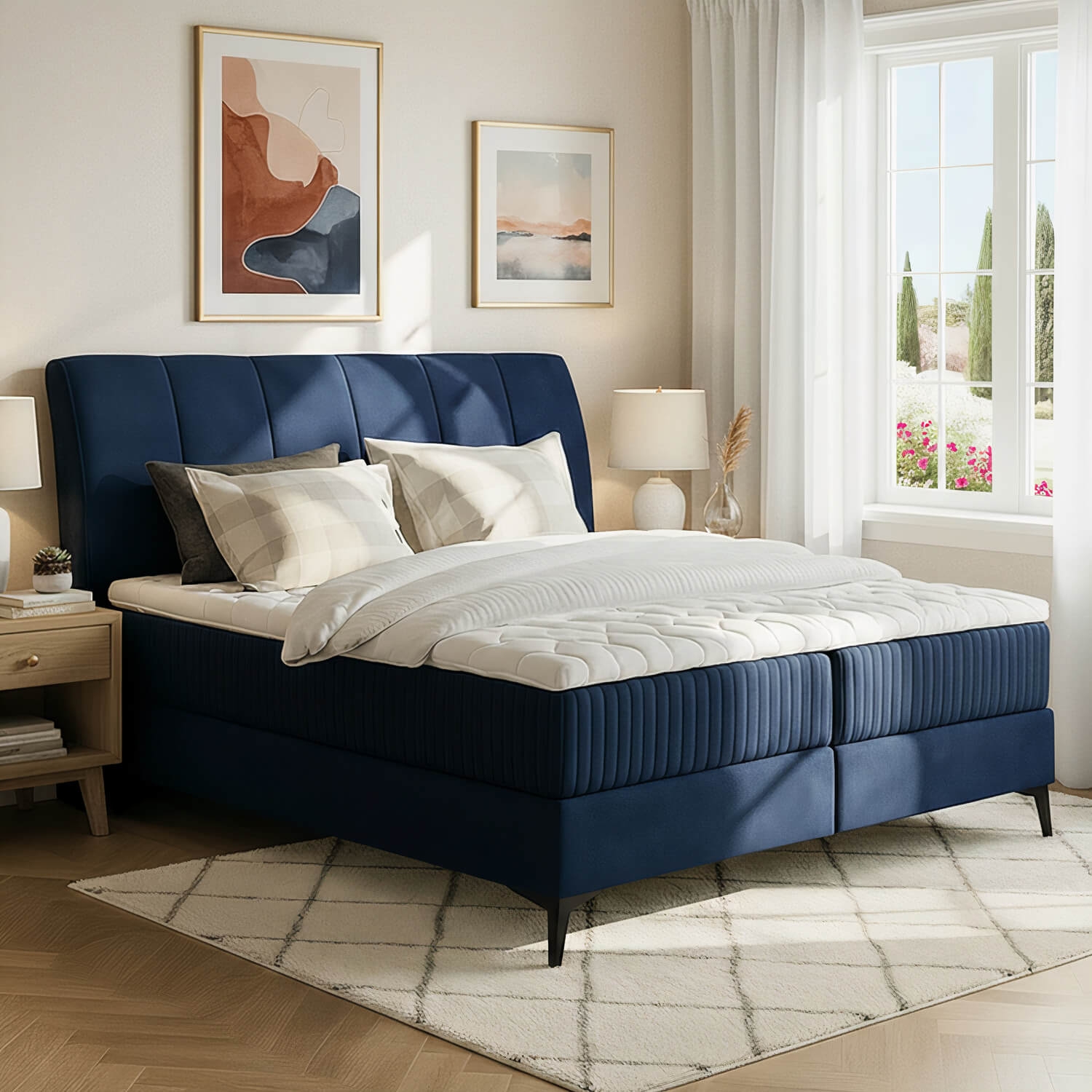 Łóżko Kontynentalne Tapicerowane ADERITO 180X200 Granatowe eltap.Adr_26_1.8