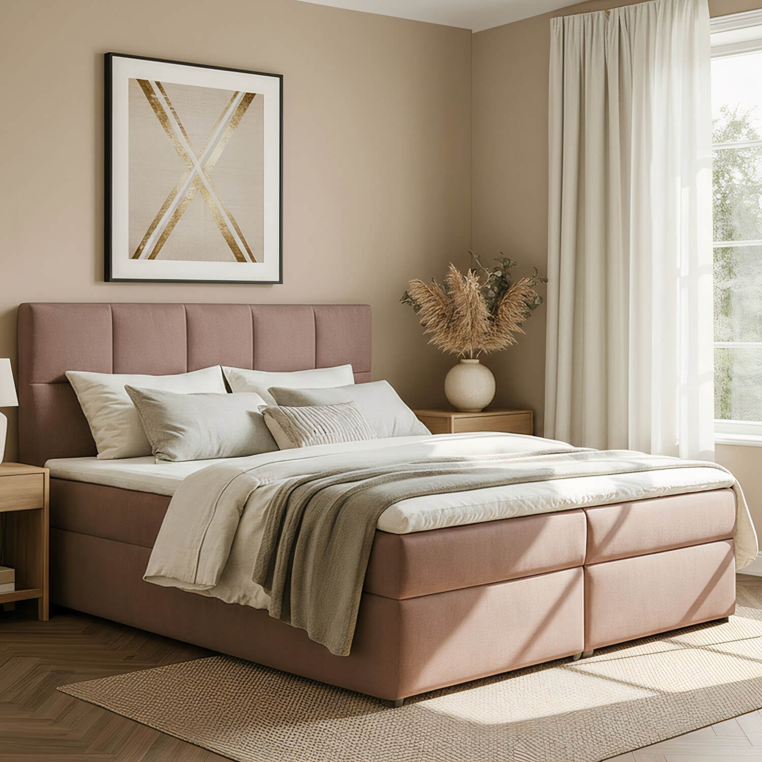 Łóżko Kontynentalne Tapicerowane GLOSSY 185x210 z Pojemnikiem Welurowe Beżowe eltap.Glo_04_1.8