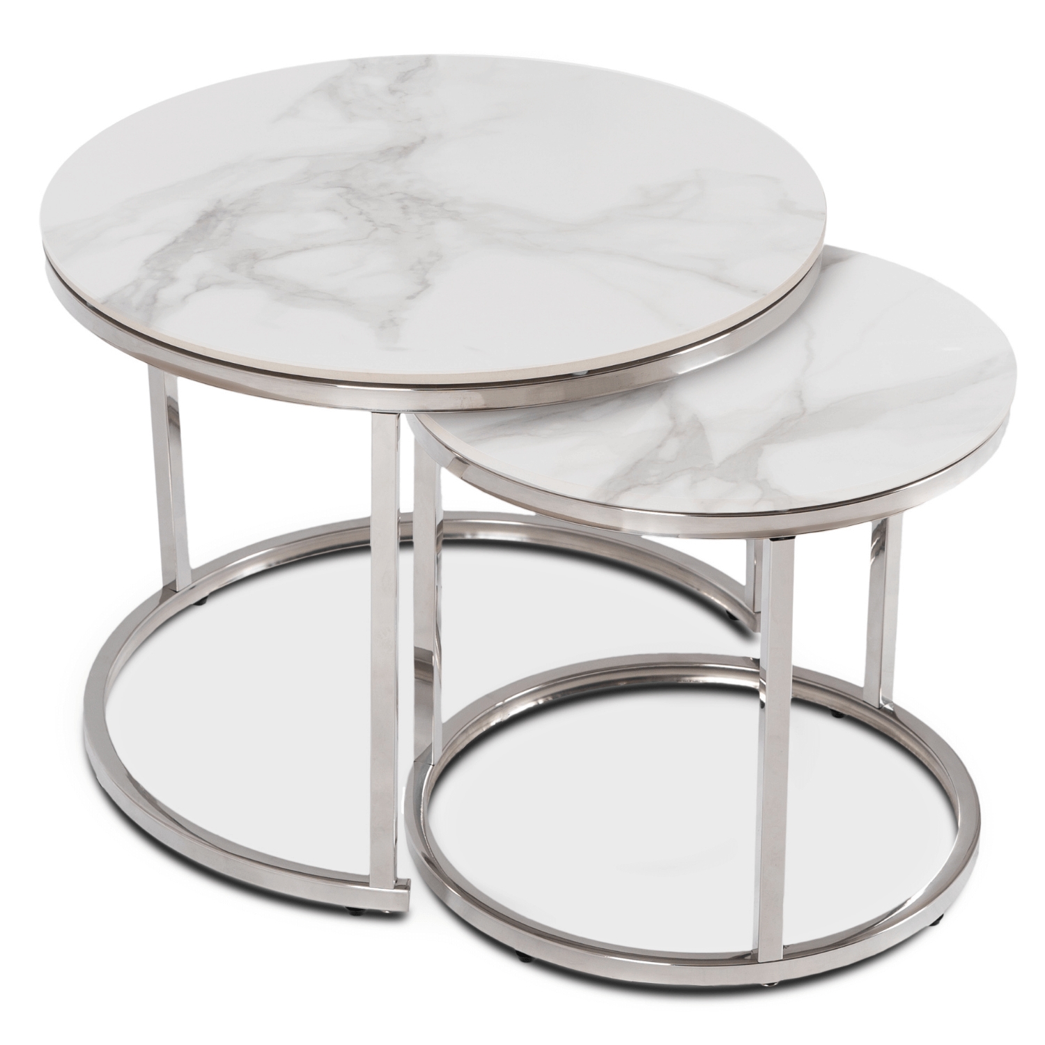 Zestaw Stolików Kawowych AMARA 45,5 cm/60 cm Biały Marmur/Srebrny Glamour ME.AMARA/BM/SR/CER/L