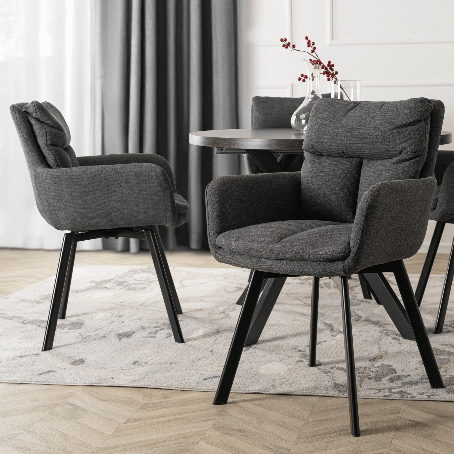 Krzesło Tapicerowane Obrotowe do Salonu CORTADO Ciemnoszare Nowoczesne ME.CORTADO/CZ/CZ/T/K