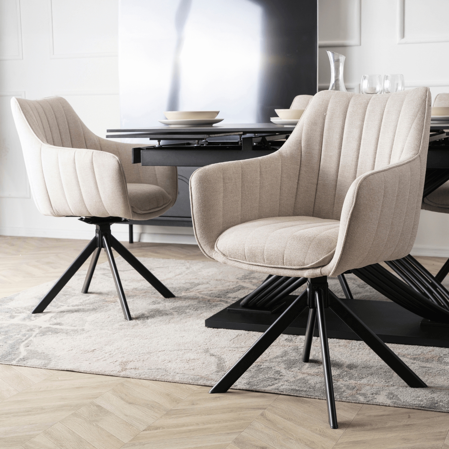 Krzesło Tapicerowane Obrotowe do Salonu MUMBAI Kremowe Nowoczesne ME.MUMBAI/KR/T/K