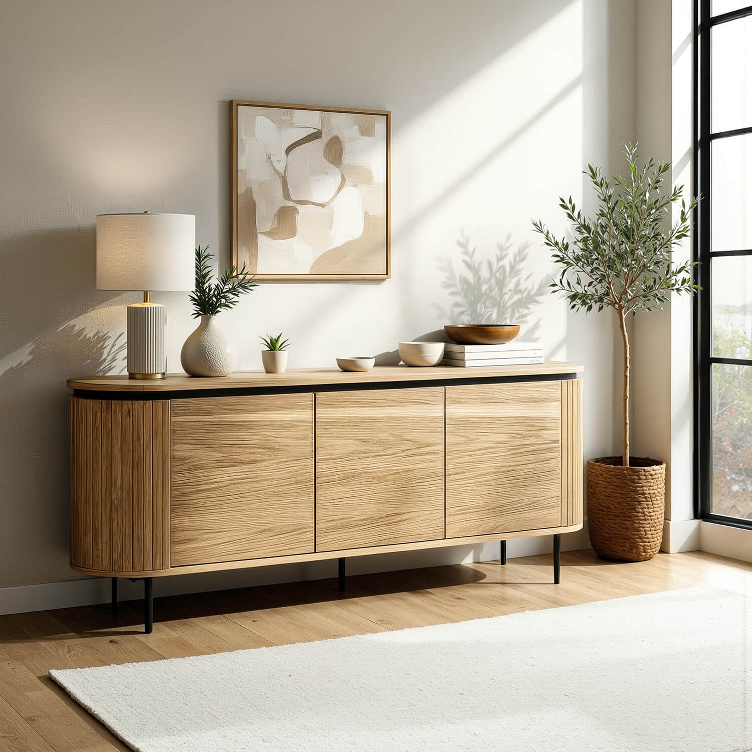 Komoda do Salonu BECK 160 cm Dąb Trzydrzwiowa Ryflowana Nowoczesna ME.BECK/D/KOM160