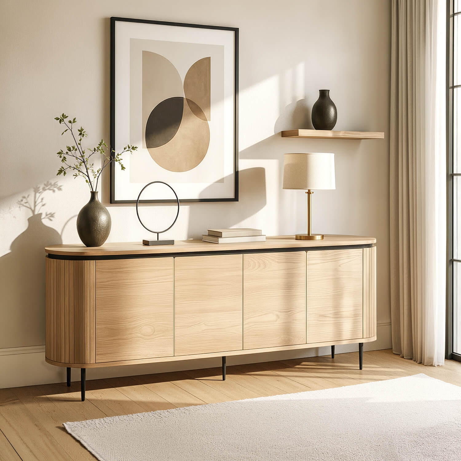 Komoda do Salonu BECK 200 cm Dąb Czterodrzwiowa Ryflowana Nowoczesna ME.BECK/D/KOM200