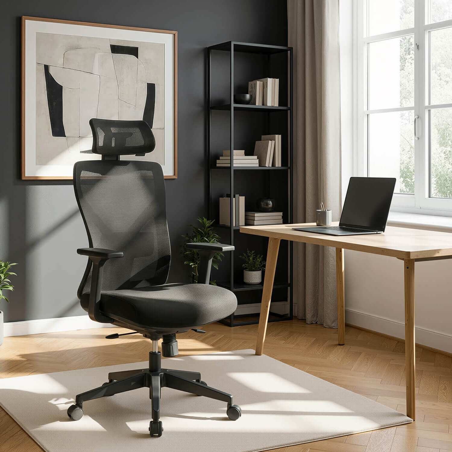 Fotel Biurowy Ergonomiczny Obrotowy SPIRAL Czarny z Zagłówkiem do Pracy ME.SPIRAL/CZ/T/FO