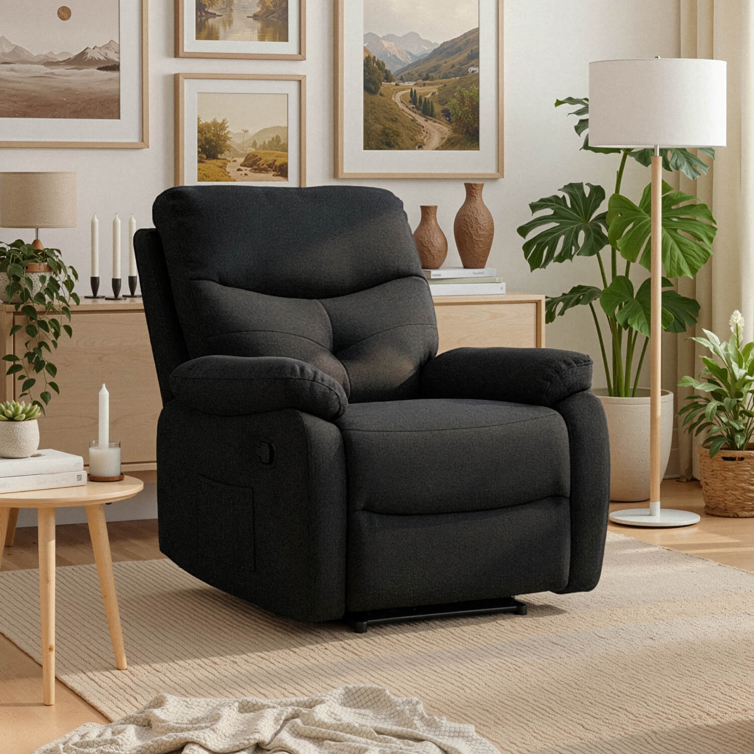 Fotel Masujący Rozkładany z Podnóżkiem INTER 2 Czarny Nowoczesny ME.INTER2/CZ/T/FW