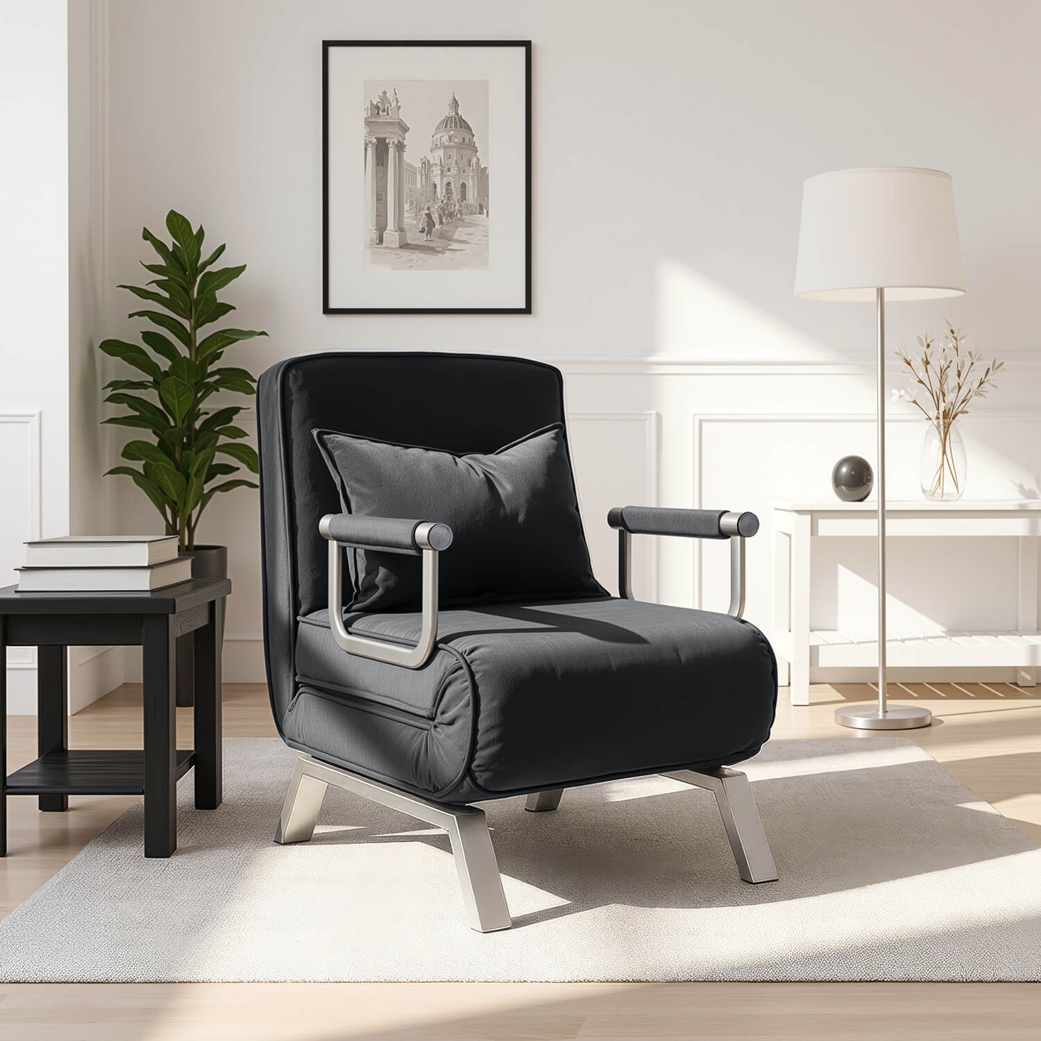 Fotel Rozkładany BART Wypoczynkowy Czarny Welurowy do Spania Leżanka Nowoczesny ME.BART/CZ/V/FW