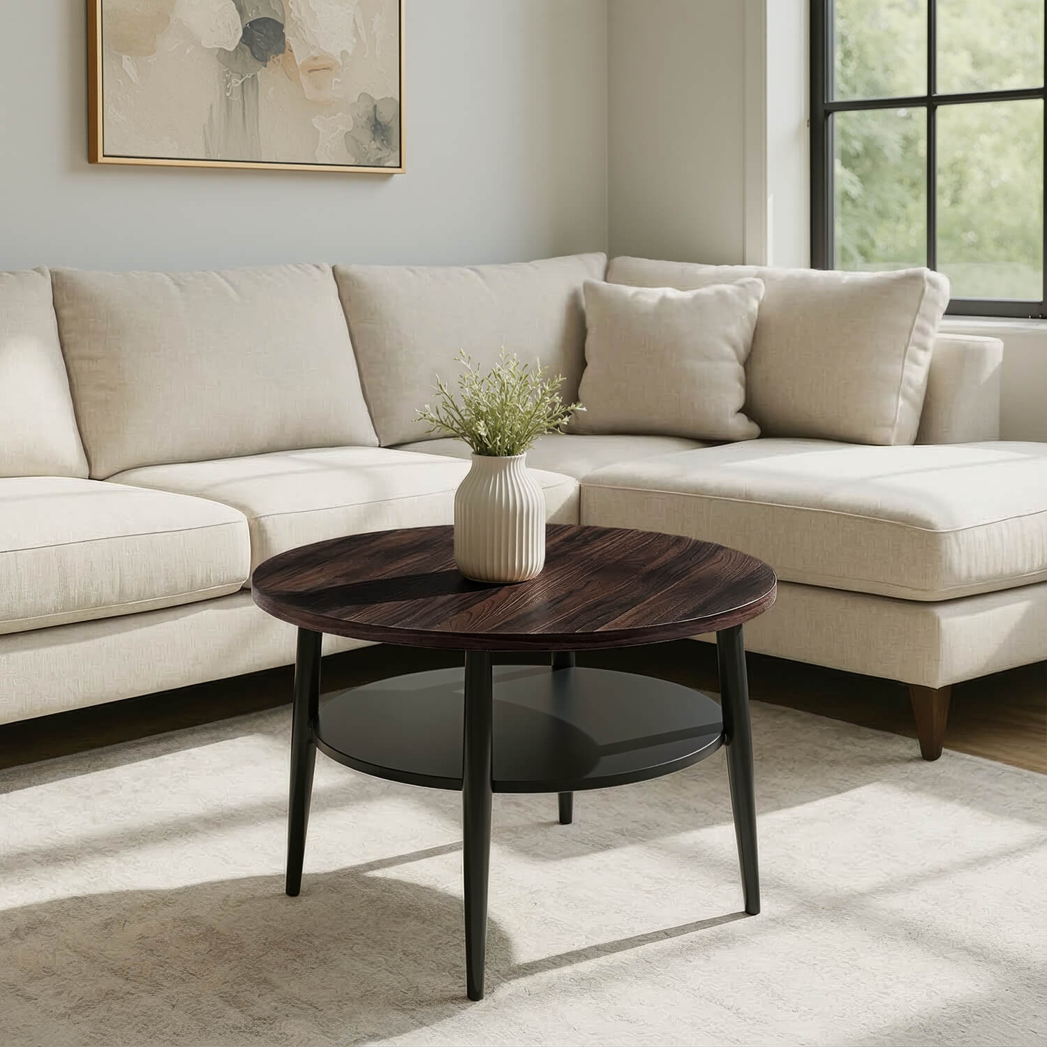 Stolik Kawowy Okrągły PAULO 60 cm Orzech/Czarny Nowoczesny Loft ME.PAULO/O/CZ/L